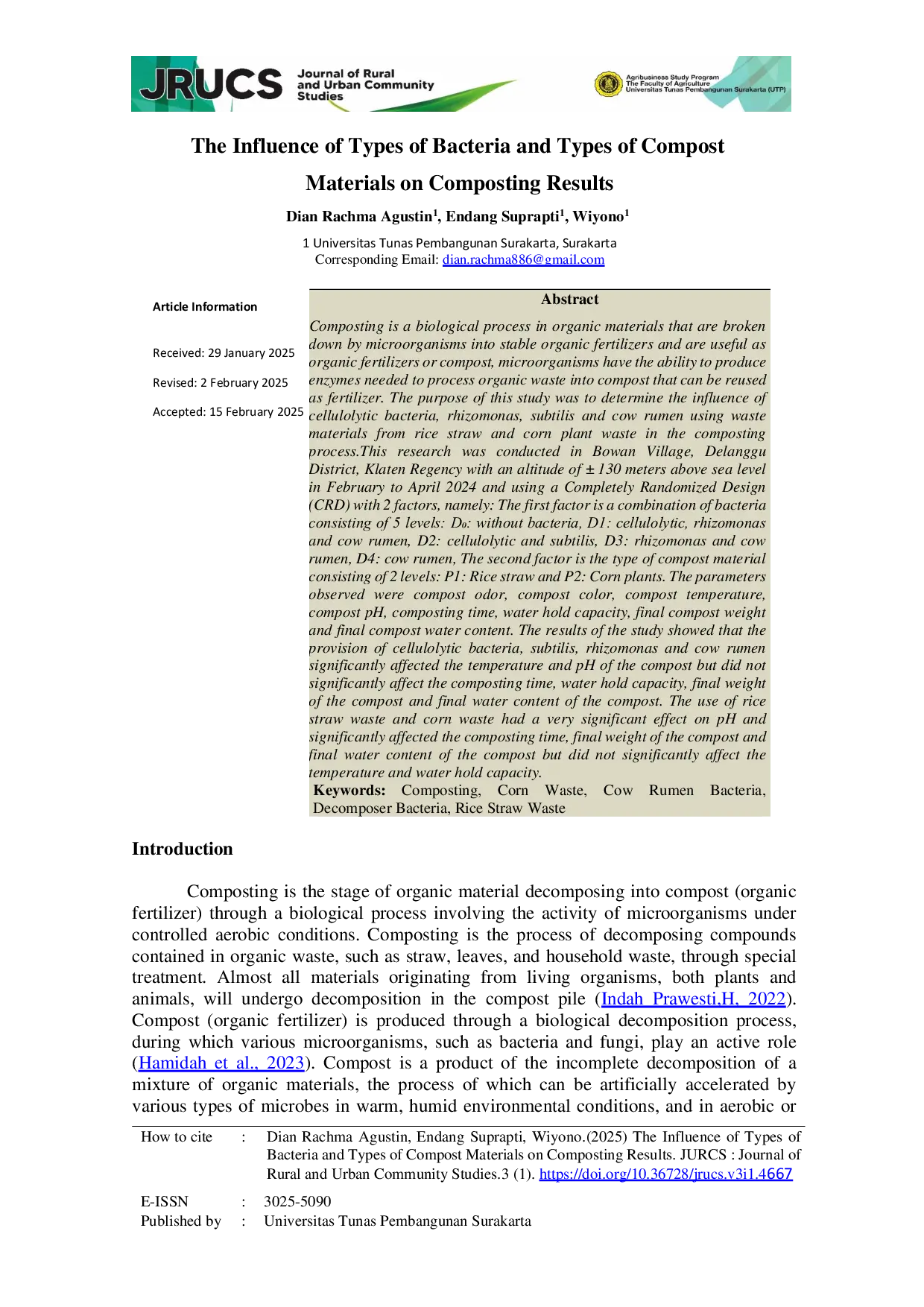 JURIS The Influence of Types of Bacteria and Types of Compost Materials on Composting Results