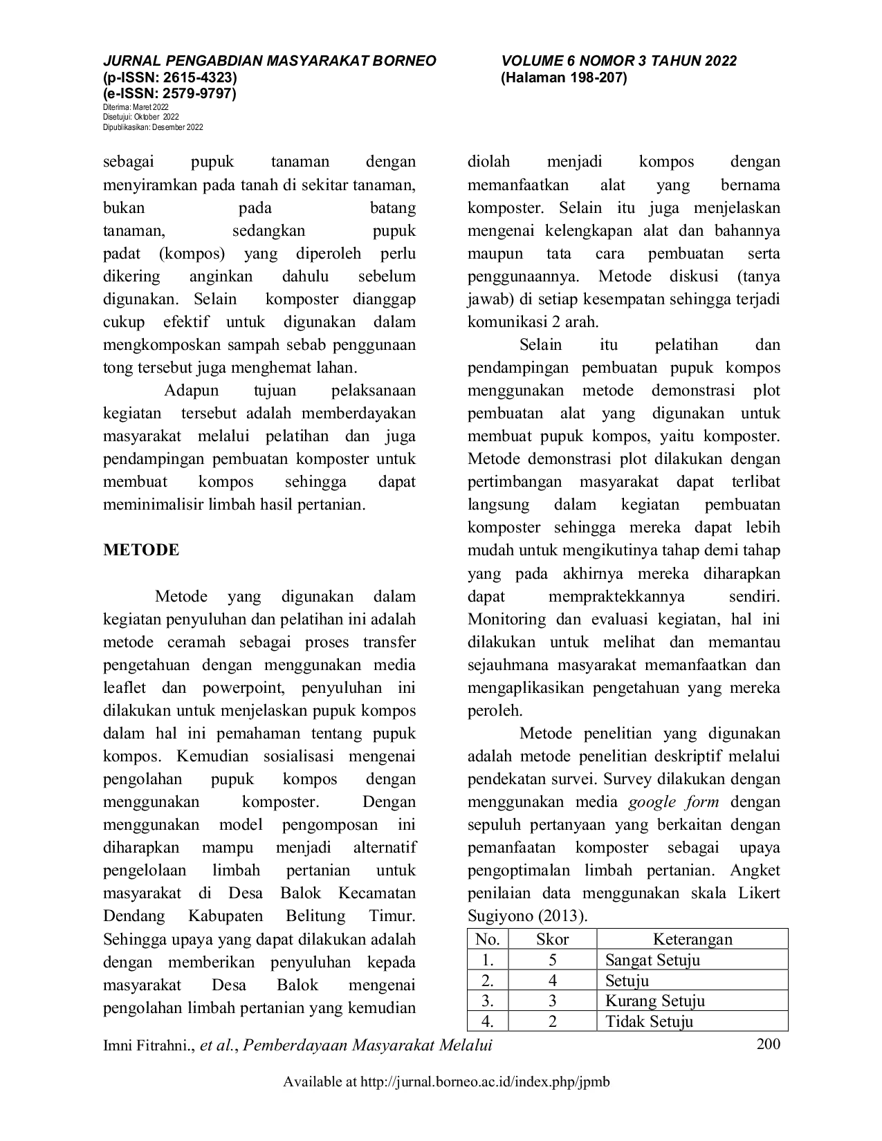 JURIS Pemberdayaan Masyarakat Melalui Pengolahan Limbah Pertanian dengan Pemanfaatan Komposter Di Desa Balok