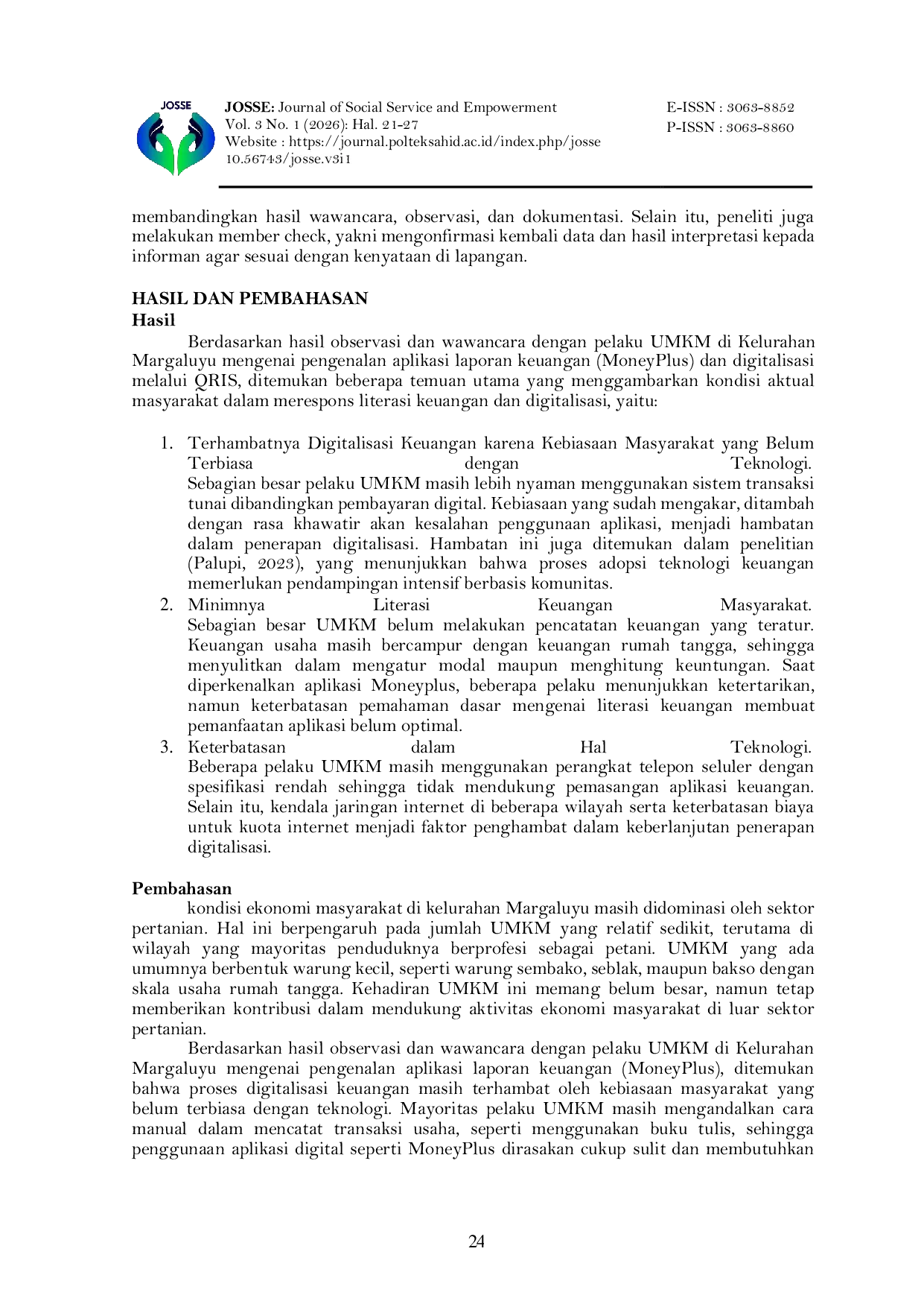 JURIS Pengenalan Literasi Keuangan dan Digitalisasi UMKM sebagai Tahap Awal Pemberdayaan Ekonomi Kelurahan Margaluyu