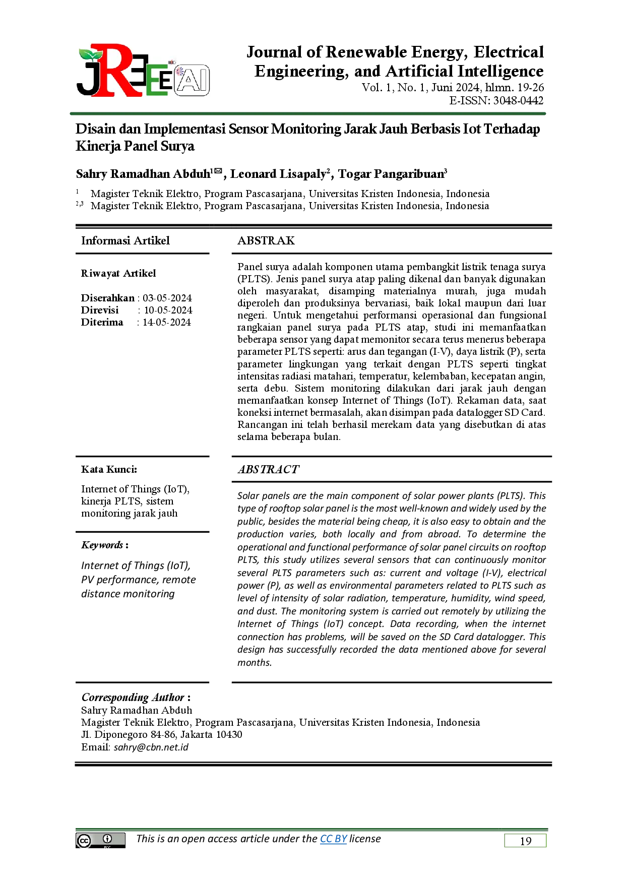 juris Disain dan Implementasi Sensor Monitoring Jarak Jauh Berbasis Iot Terhadap Kinerja Panel Surya