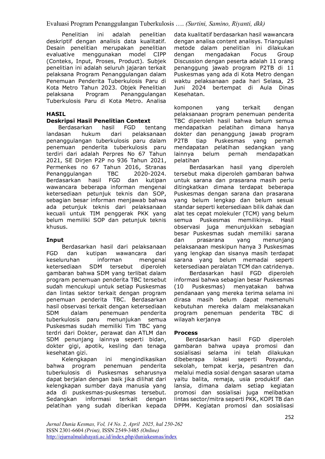 JURIS Evaluasi Program Penanggulangan Tuberkulosis dalam Penemuan Penderita Tuberkulosis