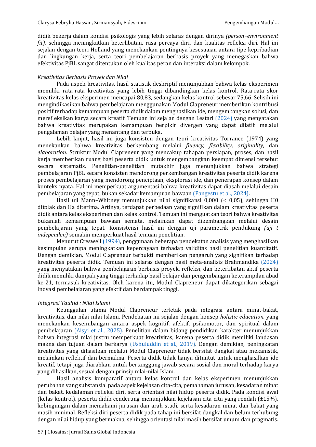 JURIS Pengembangan Modul Integratif Clapreneur Berbasis Tauhid dengan Model Addie untuk Mengembangkan Minat Bakat dan Kreativitas