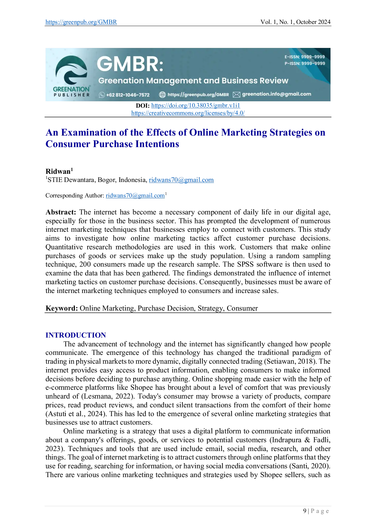 JURIS An Examination of the Effects of Online Marketing Strategies on Consumer Purchase Intentions