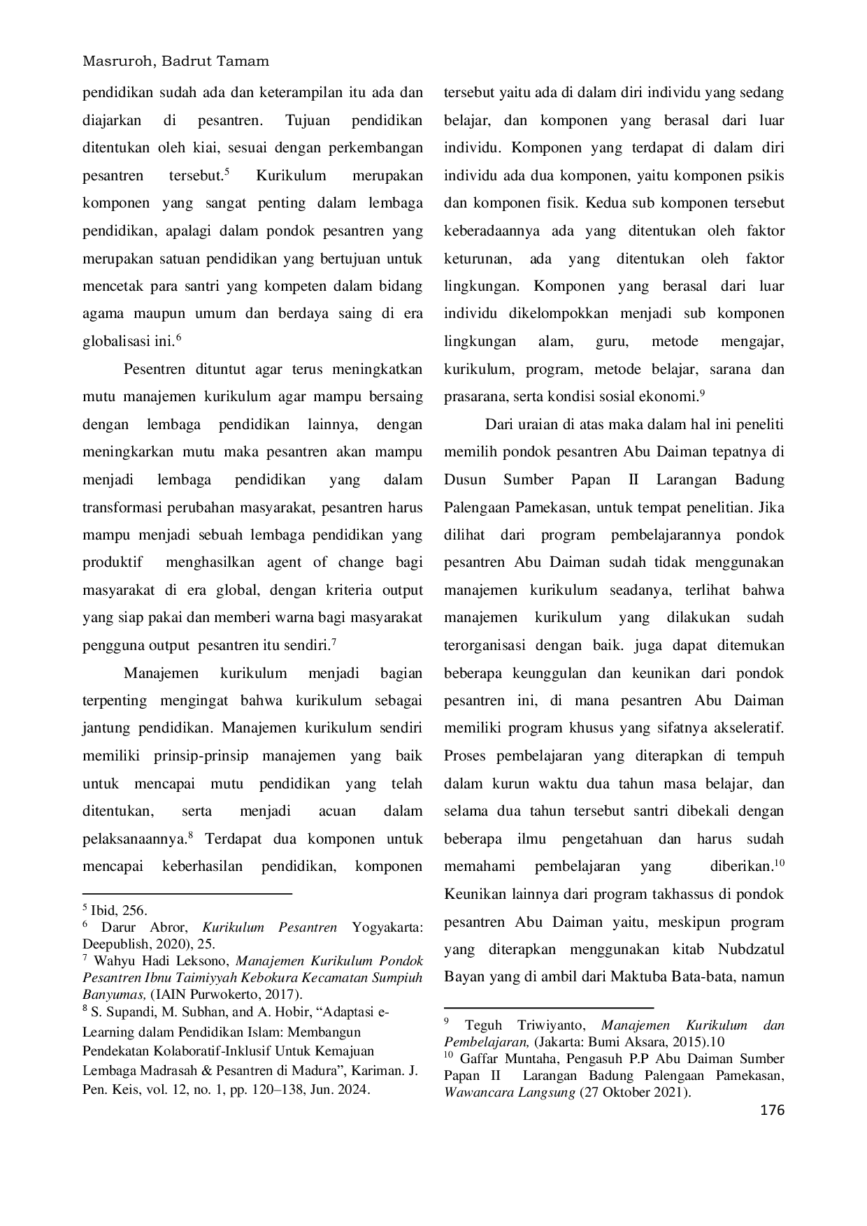 JURIS Manajemen Kurikulum Program Takhassus di Pondok Pesantren Abu Daiman Sumber Papan II Larangan Badung Palengaan Pamekasan