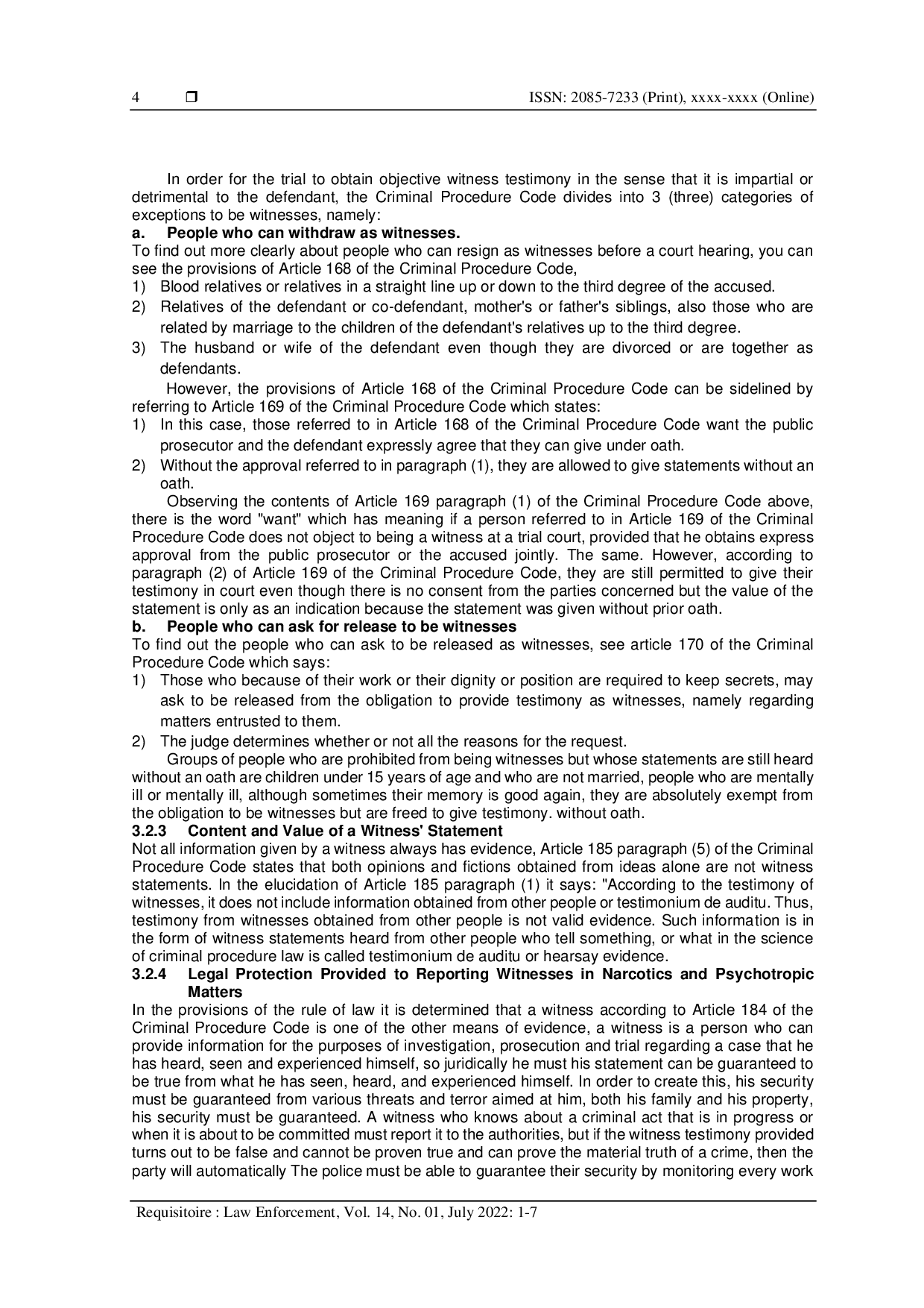 JURIS Legal protection for reporting witnesses in matters of narcotics and psychotropics