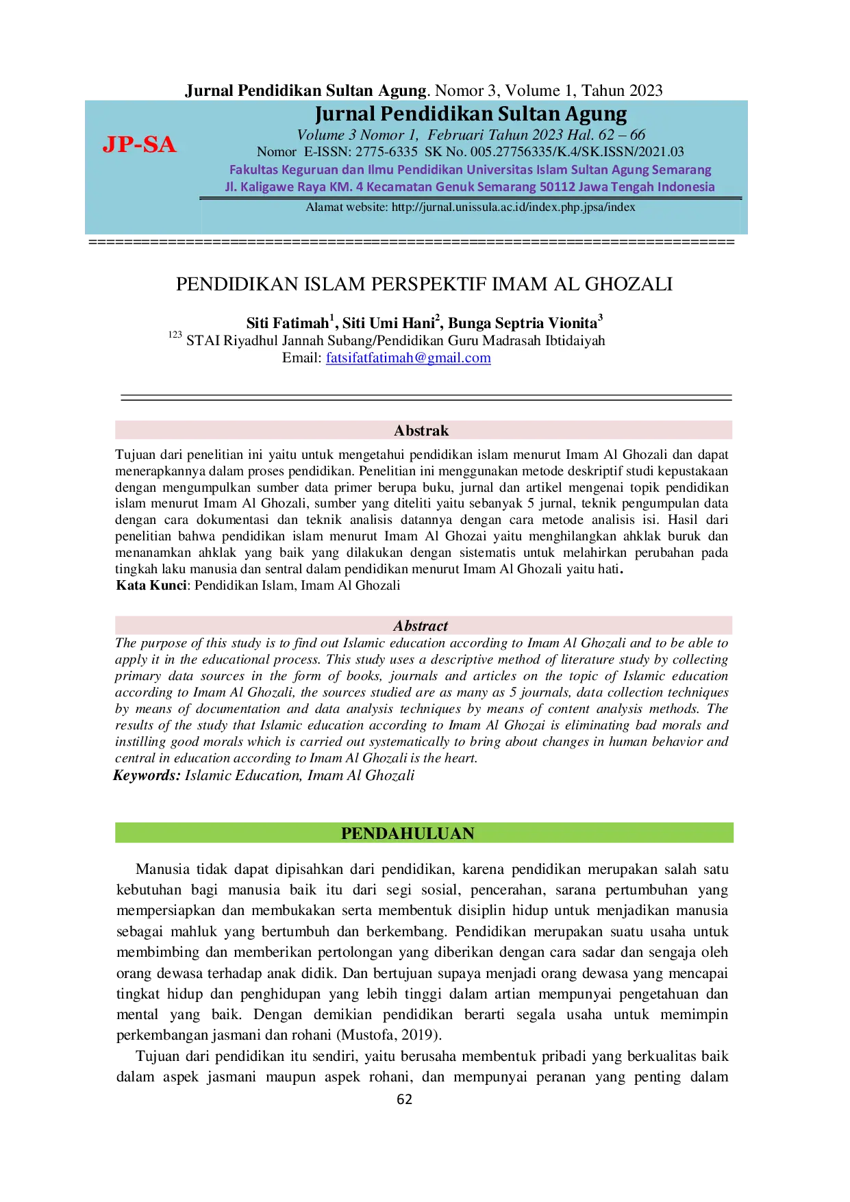 JURIS Pendidikan Islam Ferspektif Imam Al Ghozali