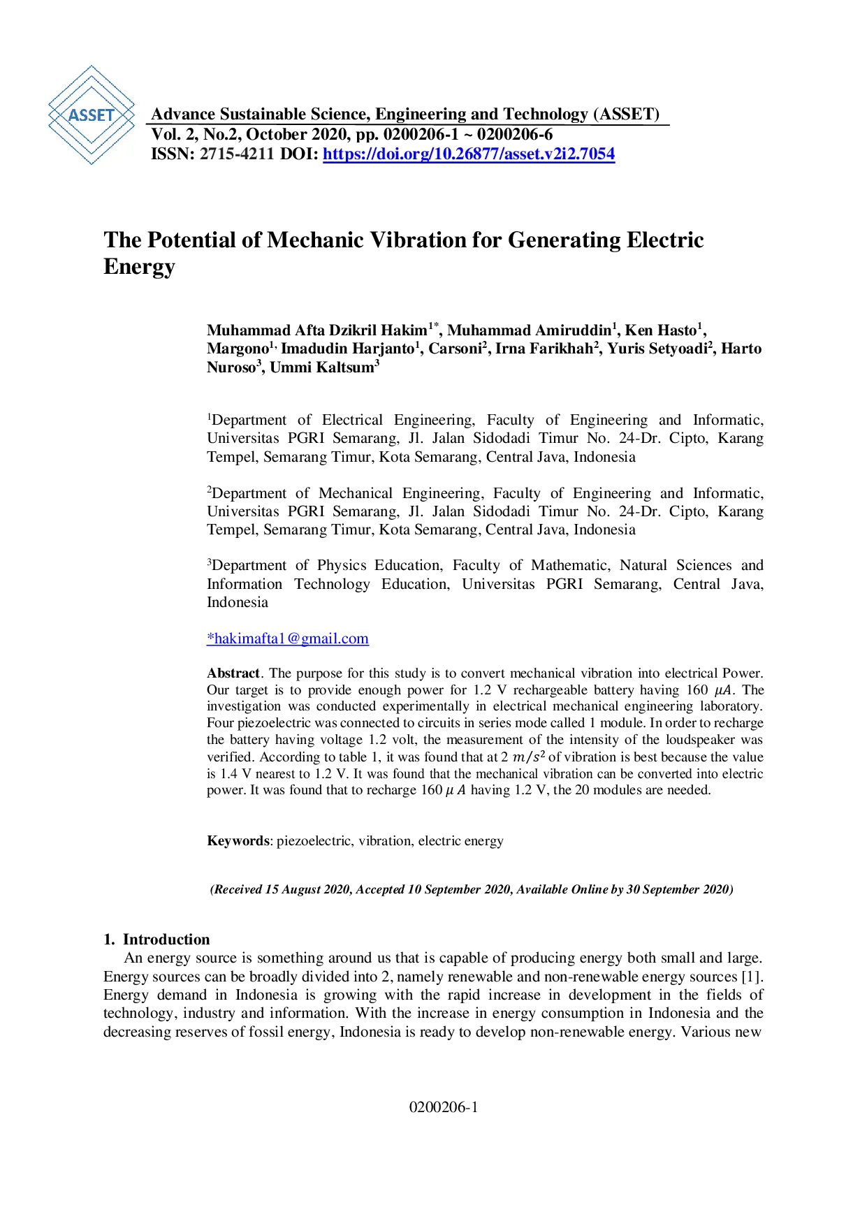 juris The Potential of Mechanic Vibration for Generating Electric Energy