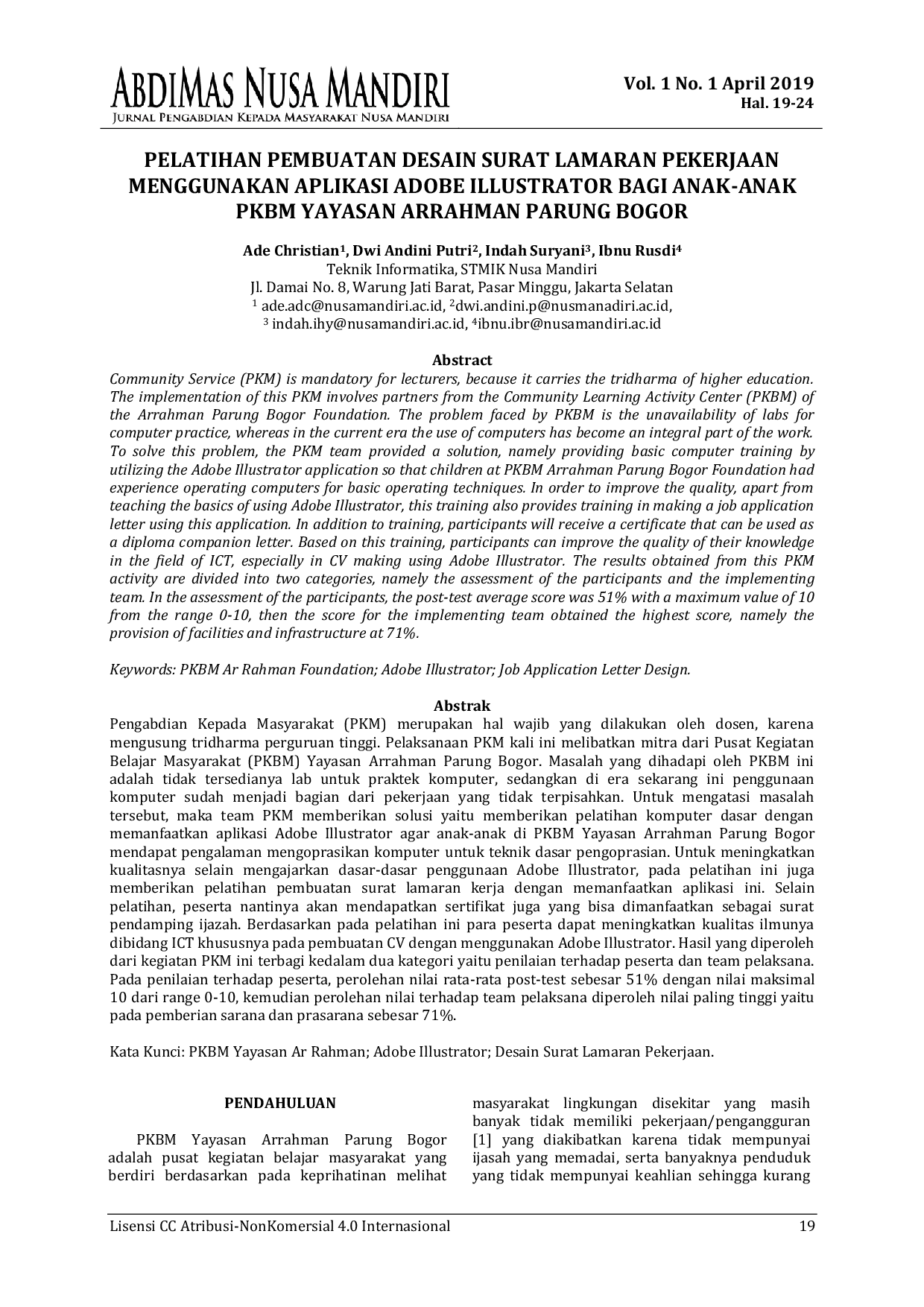 JURIS Pelatihan Pembuatan Desain Surat Lamaran Pekerjaan Menggunakan Aplikasi Adobe Illustrator Bagi Anak Anak PKBM Yayasan Arrahman Parung Bogor