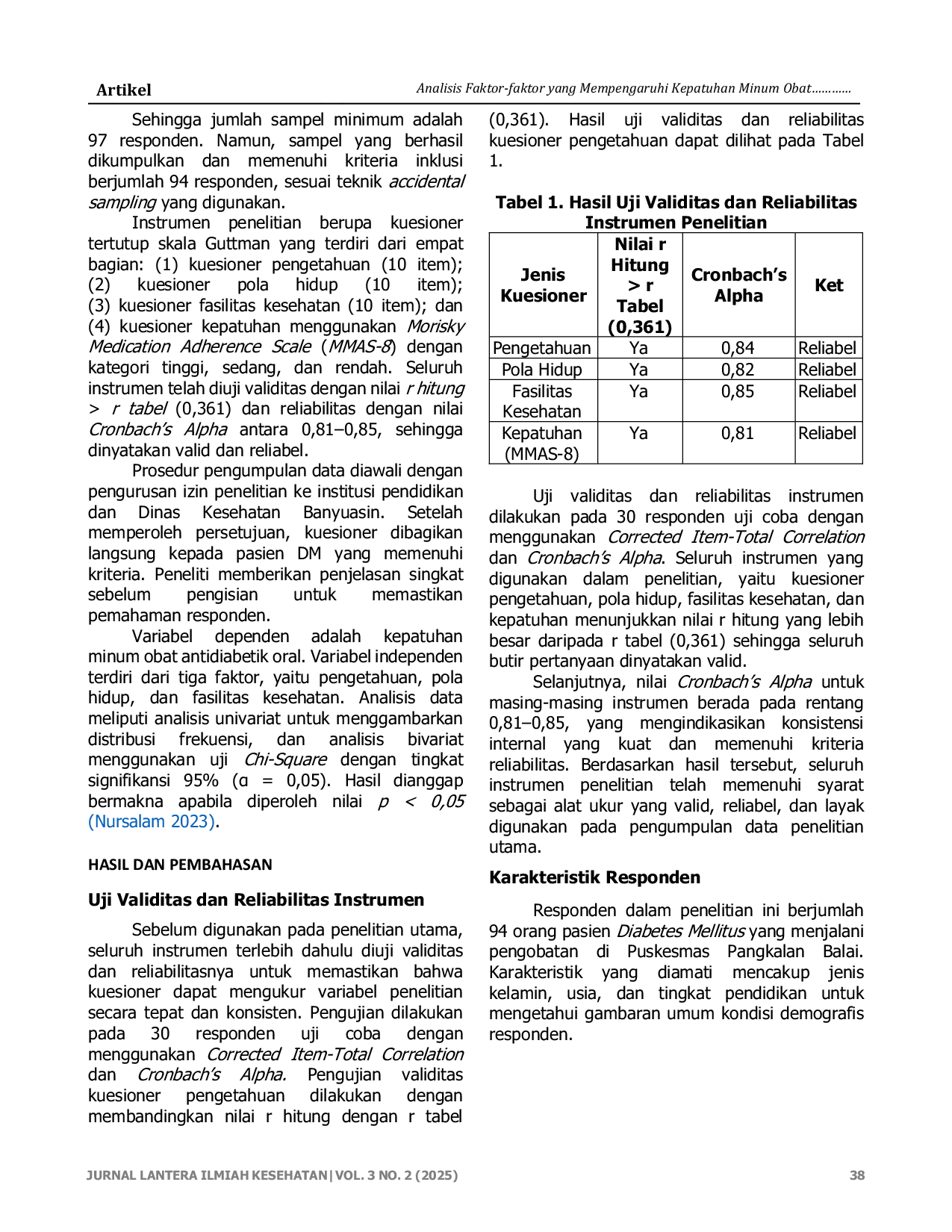 JURIS Analisis Faktor faktor yang Mempengaruhi Kepatuhan Minum Obat Antidiabetik Oral di Puskesmas Pangkalan Balai Tahun 2025
