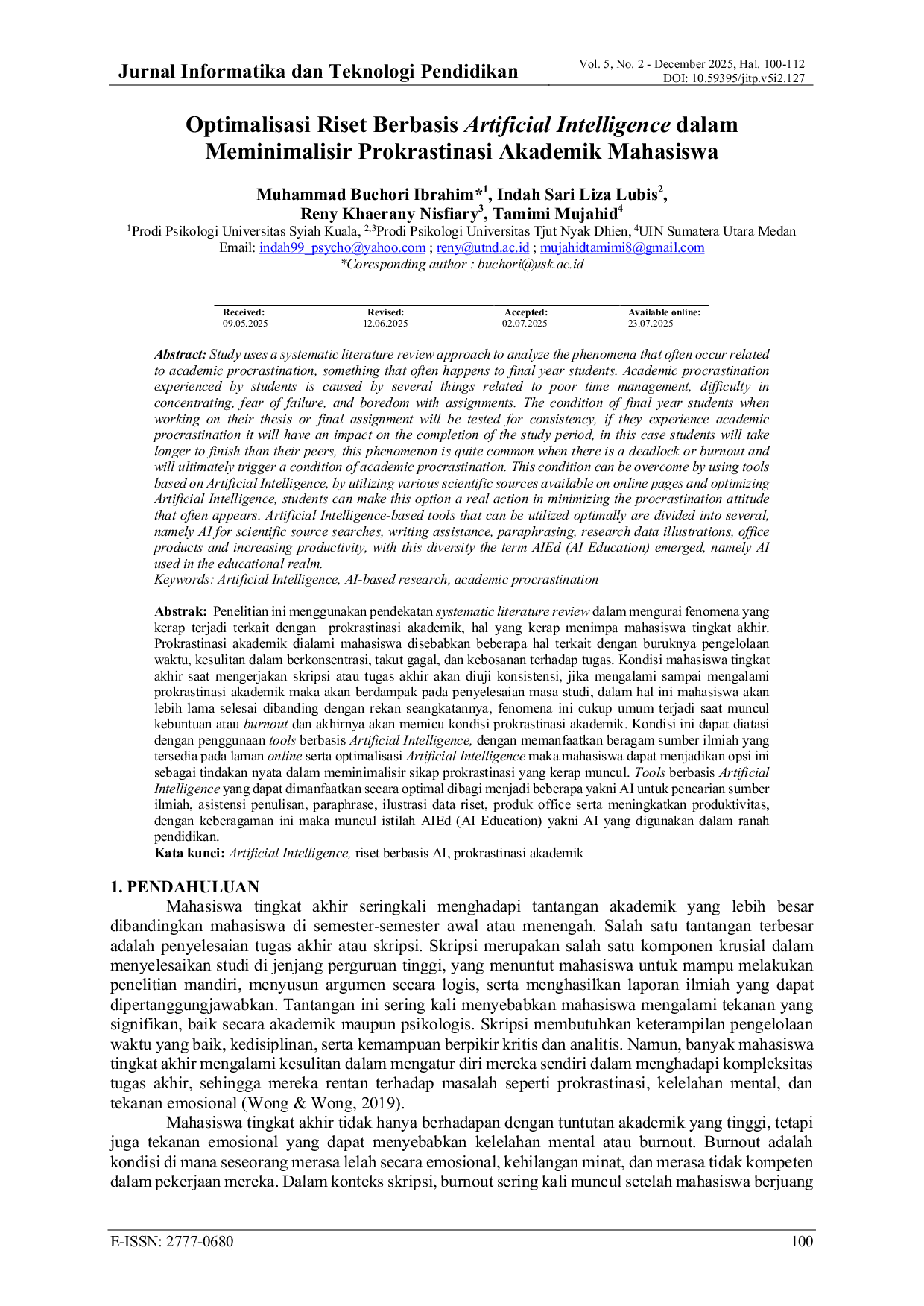 JURIS Optimalisasi Riset Berbasis Artificial Intelligence dalam Meminimalisir Prokrastinasi Akademik Mahasiswa