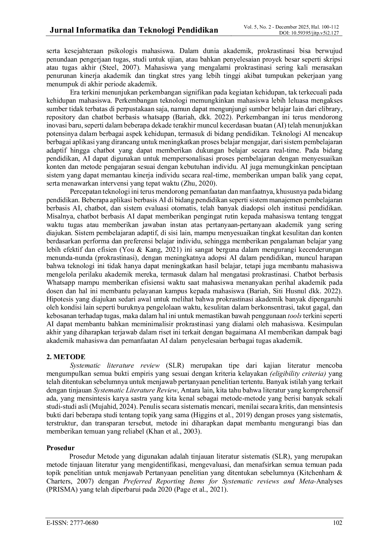 JURIS Optimalisasi Riset Berbasis Artificial Intelligence dalam Meminimalisir Prokrastinasi Akademik Mahasiswa