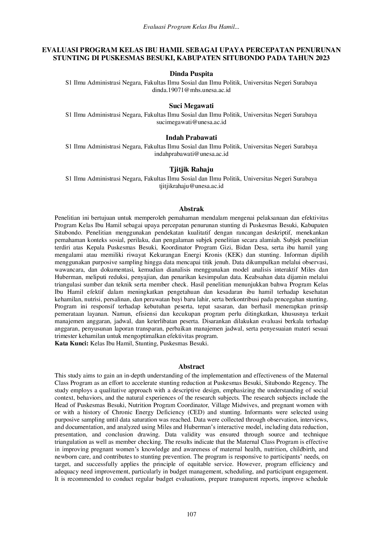 JURIS Evaluasi Program Kelas Ibu Hamil Sebagai Upaya Percepatan Penurunan Stunting Di Puskesmas Besuki Kabupaten Situbondo Pada Tahun 2023