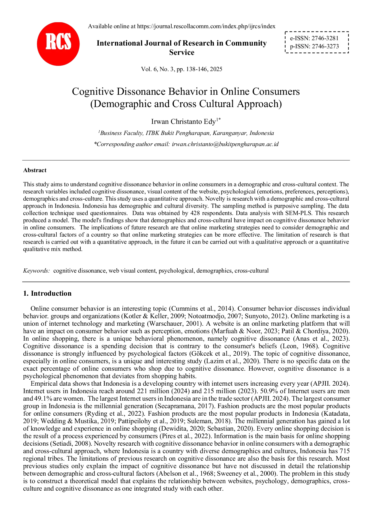JURIS Cognitive Dissonance Behavior in Online Consumers Demographic and Cross Cultural Approach