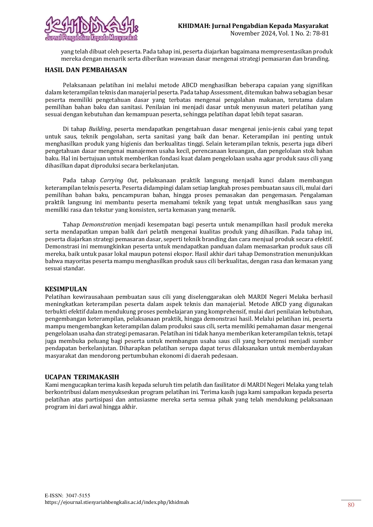 JURIS Pelatihan Kewirausahaan Pembuatan Saos Cili Di MARDI Negeri Melaka