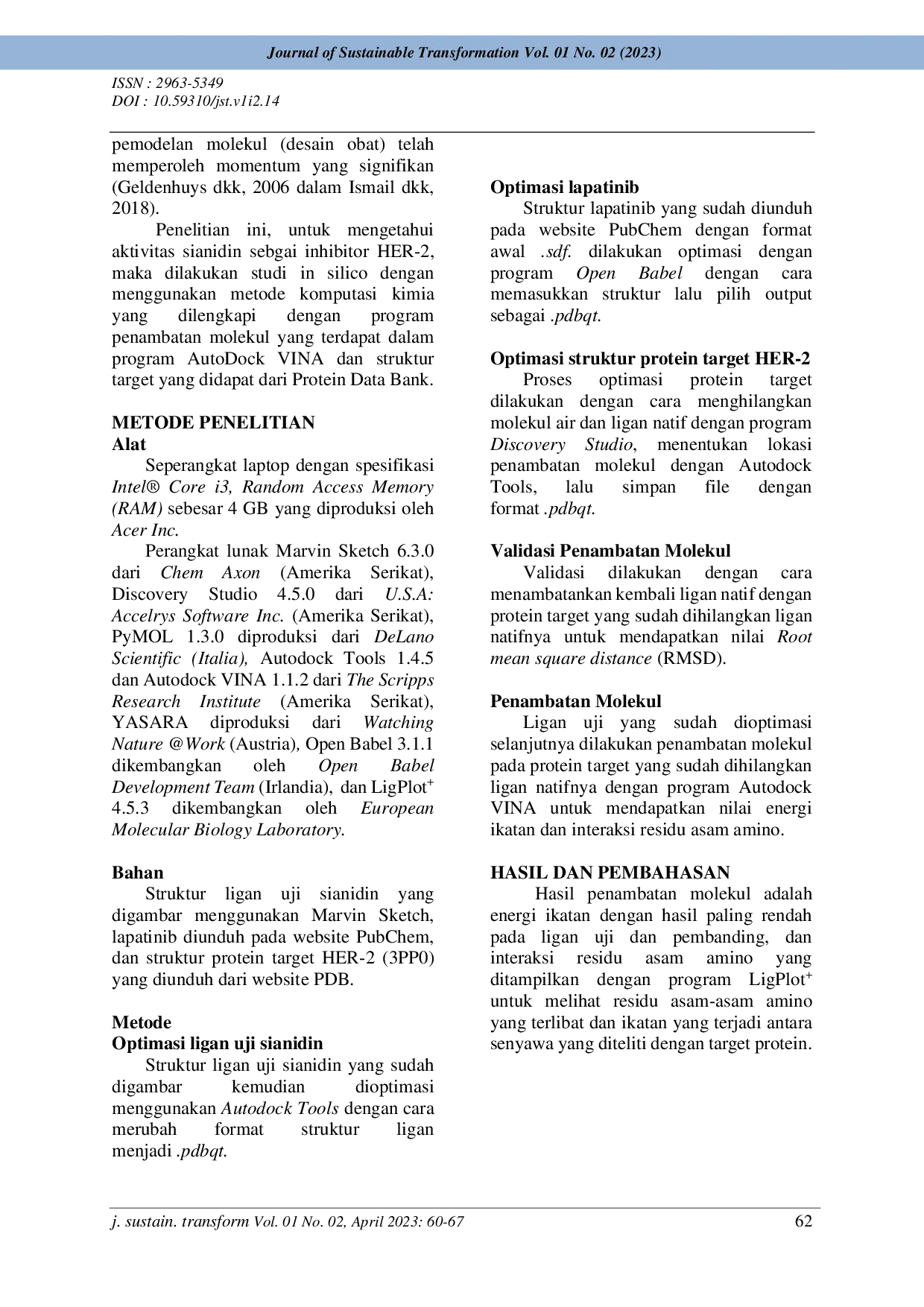 JURIS Penambat Molekul Sianidin Ipomoea batatas L Sebagai Inhibitor Human Epidermal Receptor 2 HER 2 Pada Kanker Payudara