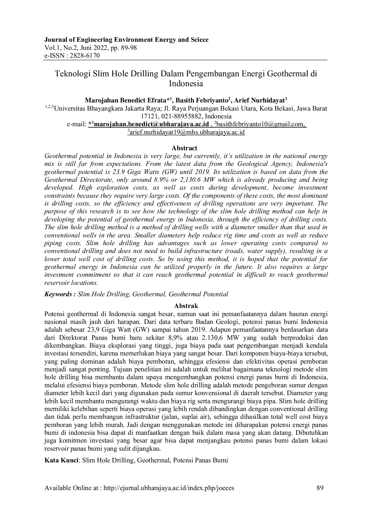 JURIS Teknologi Slim Hole Drilling Dalam Pengembangan Energi Geothermal di Indonesia