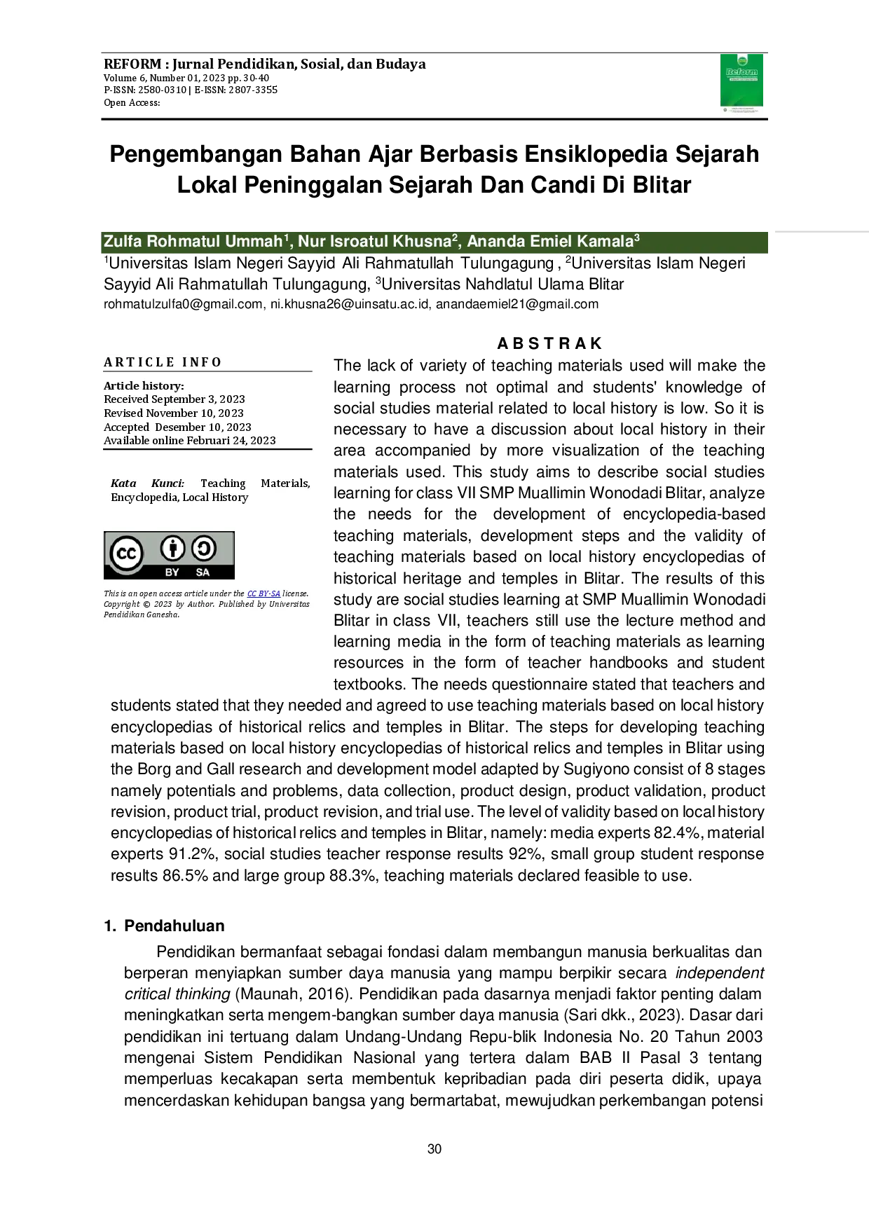 juris Pengembangan Bahan Ajar Berbasis Ensiklopedia Sejarah Lokal Peninggalan Sejarah Dan Candi Di Blitar