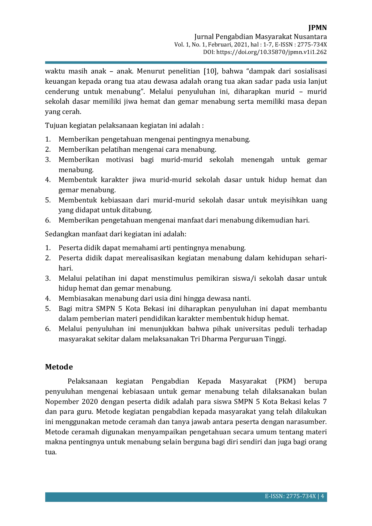 JURIS Penyuluhan Gemar Menabung Untuk Masa Depan Yang Cerah Di SMP Negeri Kelurahan Harapan Jaya Kota Bekasi