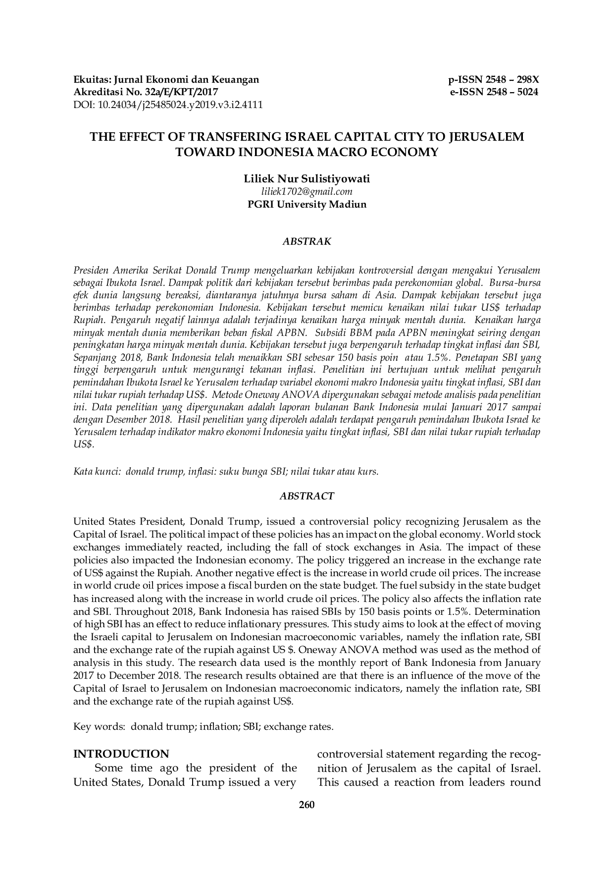 JURIS Dampak Pemindahan Ibukota Israel ke Yerusalem Terhadap Ekonomi Makro Indonesia