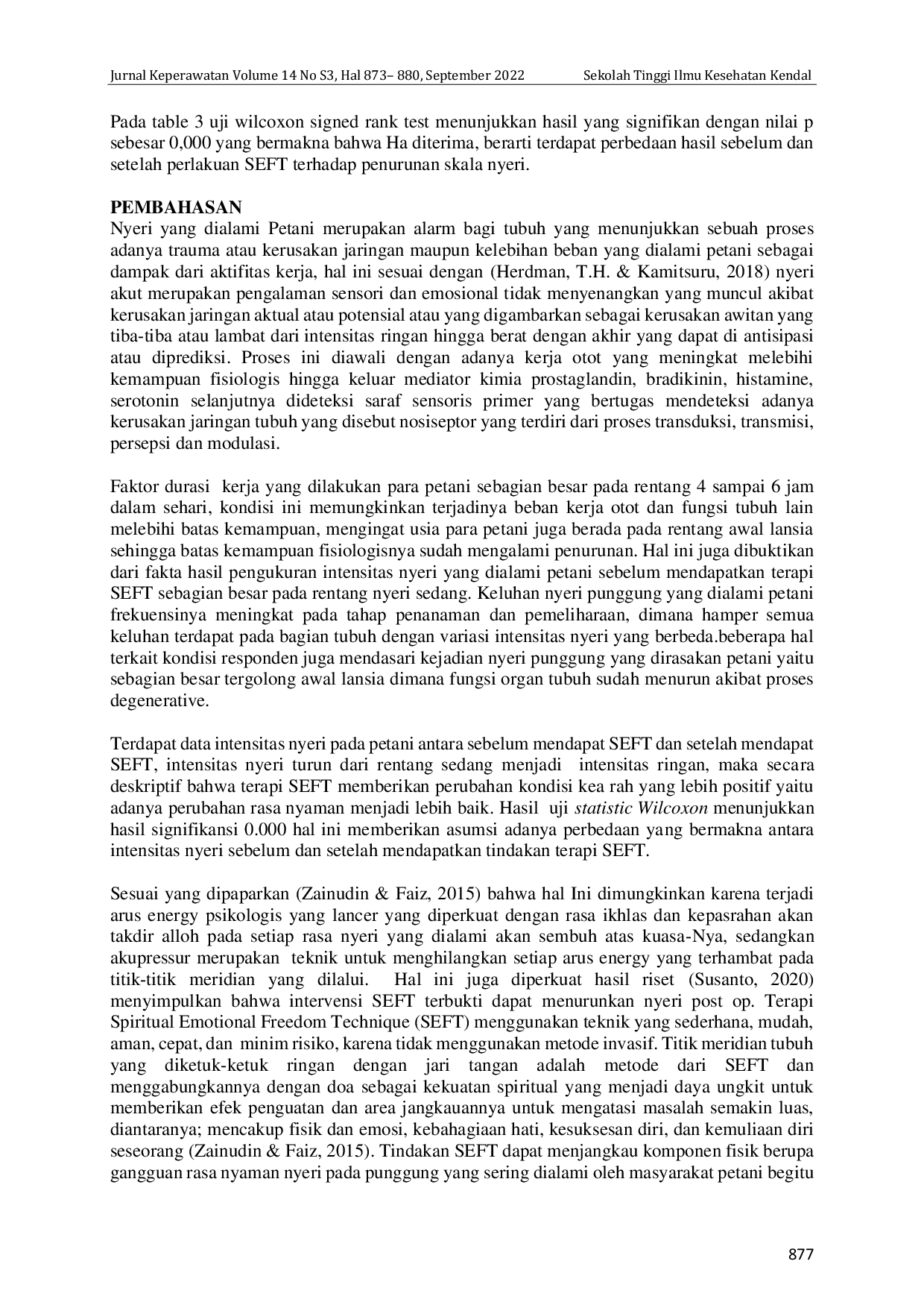 JURIS Efektivitas Teknik Self Emotional Freedom Technique SEFT Terhadap Penurunan Intensitas Nyeri Pada Petani Di Era Pandemi Covid 19