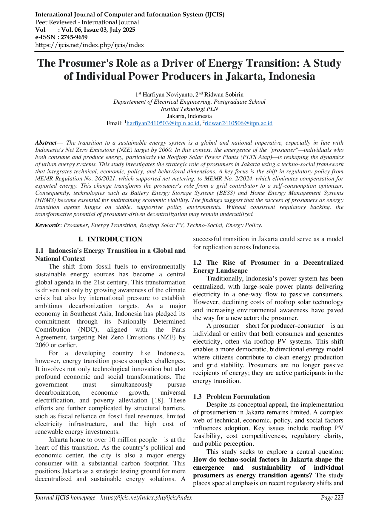 JURIS The Prosumer s Role as a Driver of Energy Transition A Study of Individual Power Producers in Jakarta Indonesia