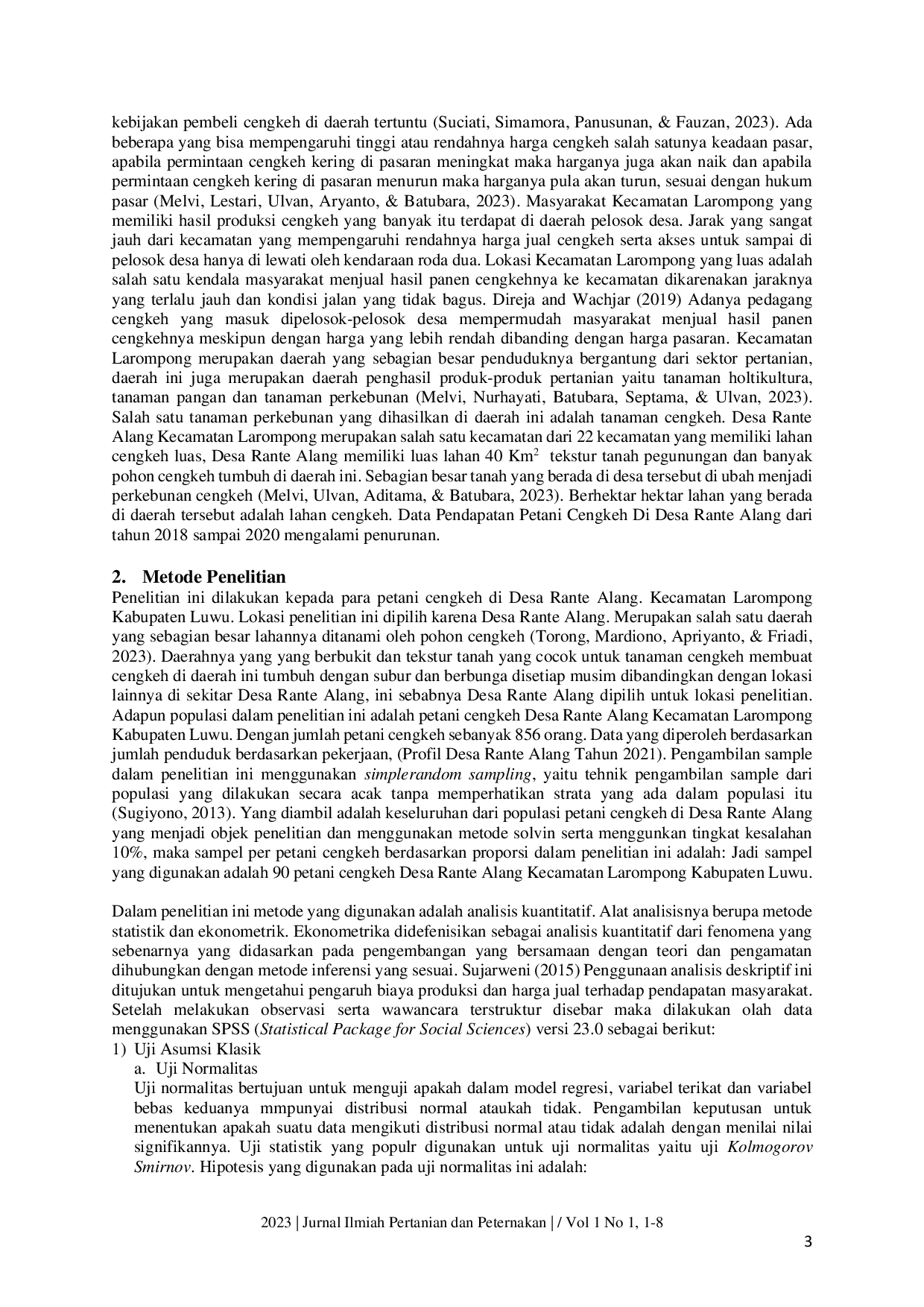 JURIS Faktor Faktor yang Mempengaruhi Pendapatan Petani Cengkeh di Desa Rante Alang Kecamatan Larompong Kabupaten Luwu