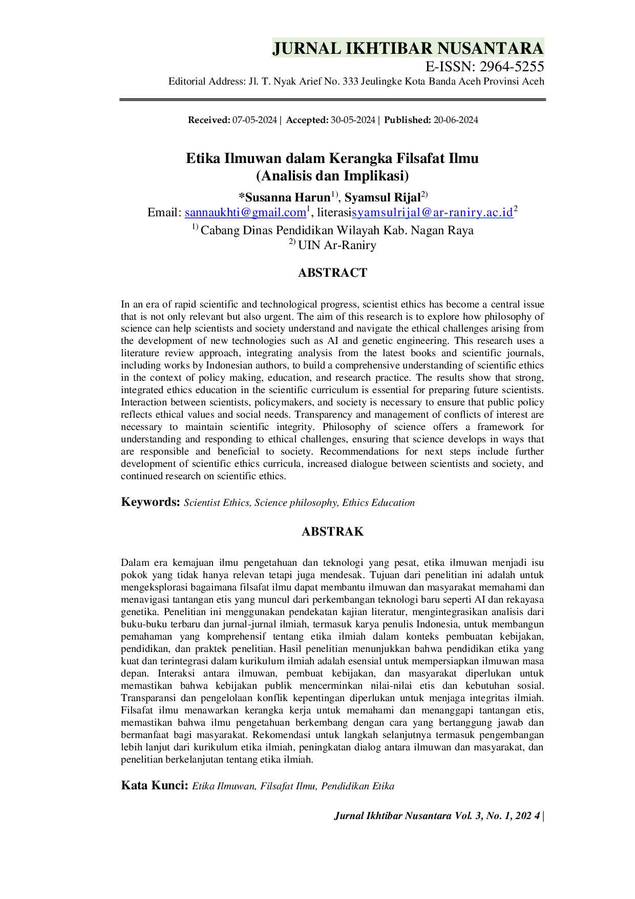 JURIS ETIKA ILMUWAN DALAM KERANGKA FILSAFAT ILMU Analisis dan Implikasi