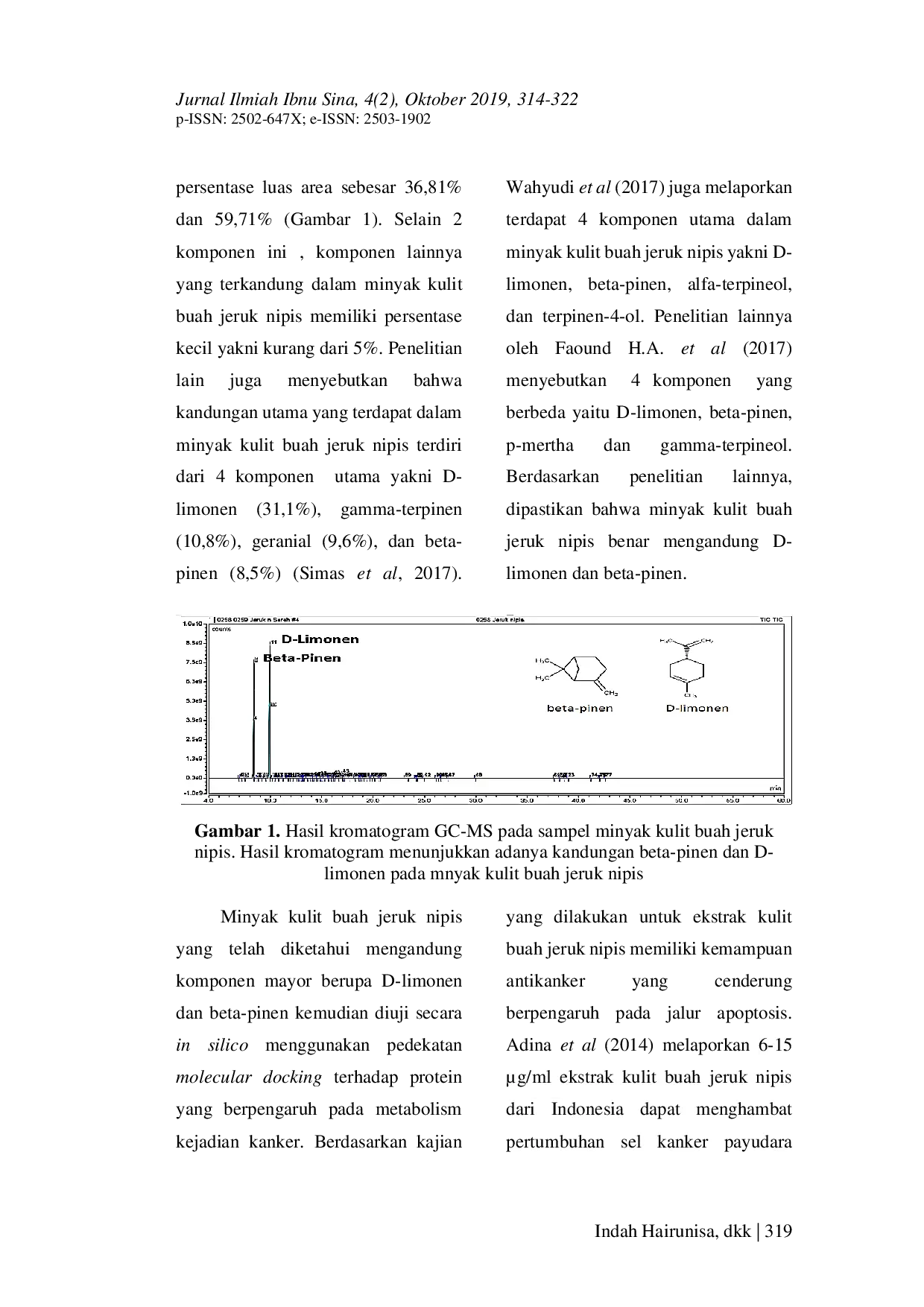 JURIS Identification and Molecular Docking of Main Components of Lime Peel Oil as an Anticancer Agent