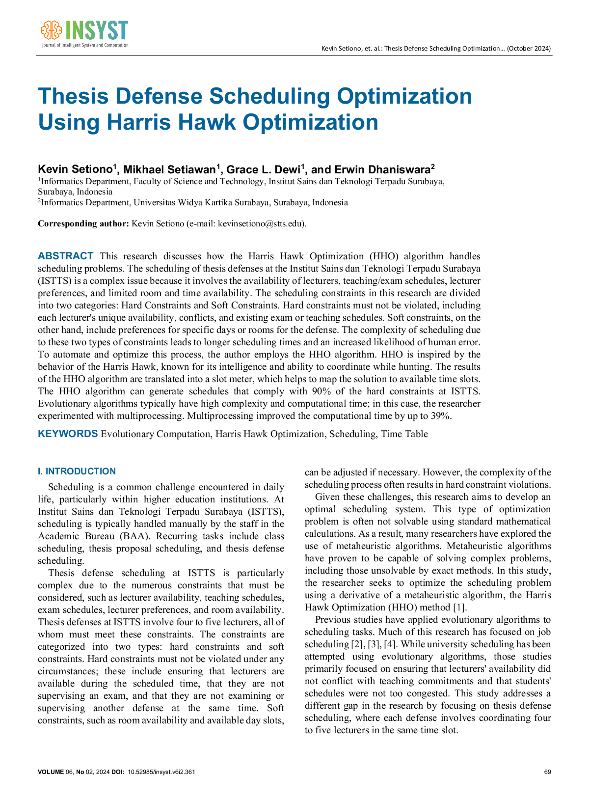 JURIS Thesis Defense Scheduling Optimization Using Harris Hawk Optimization