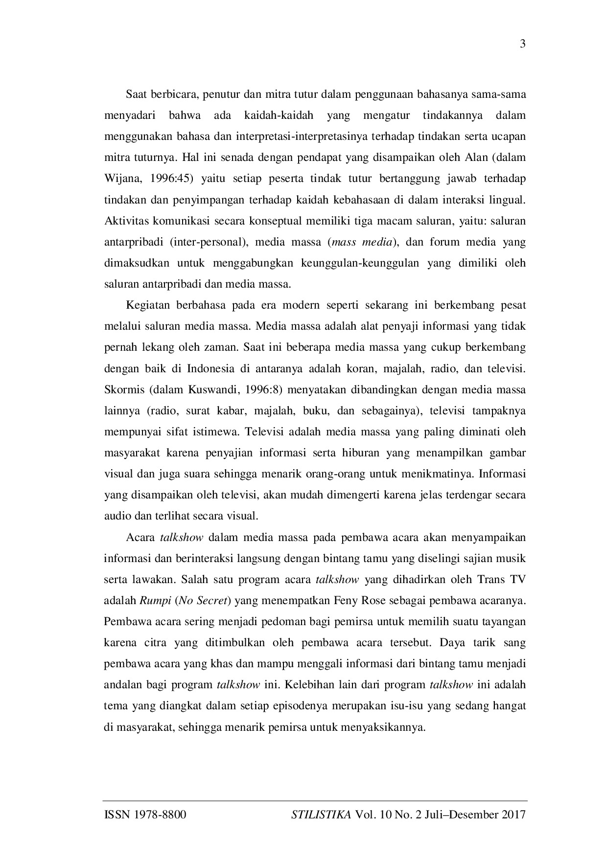 JURIS Kesantunan Berbahasa Feni Rose Dalam Acara Rumpi No Secret Di Trans TV