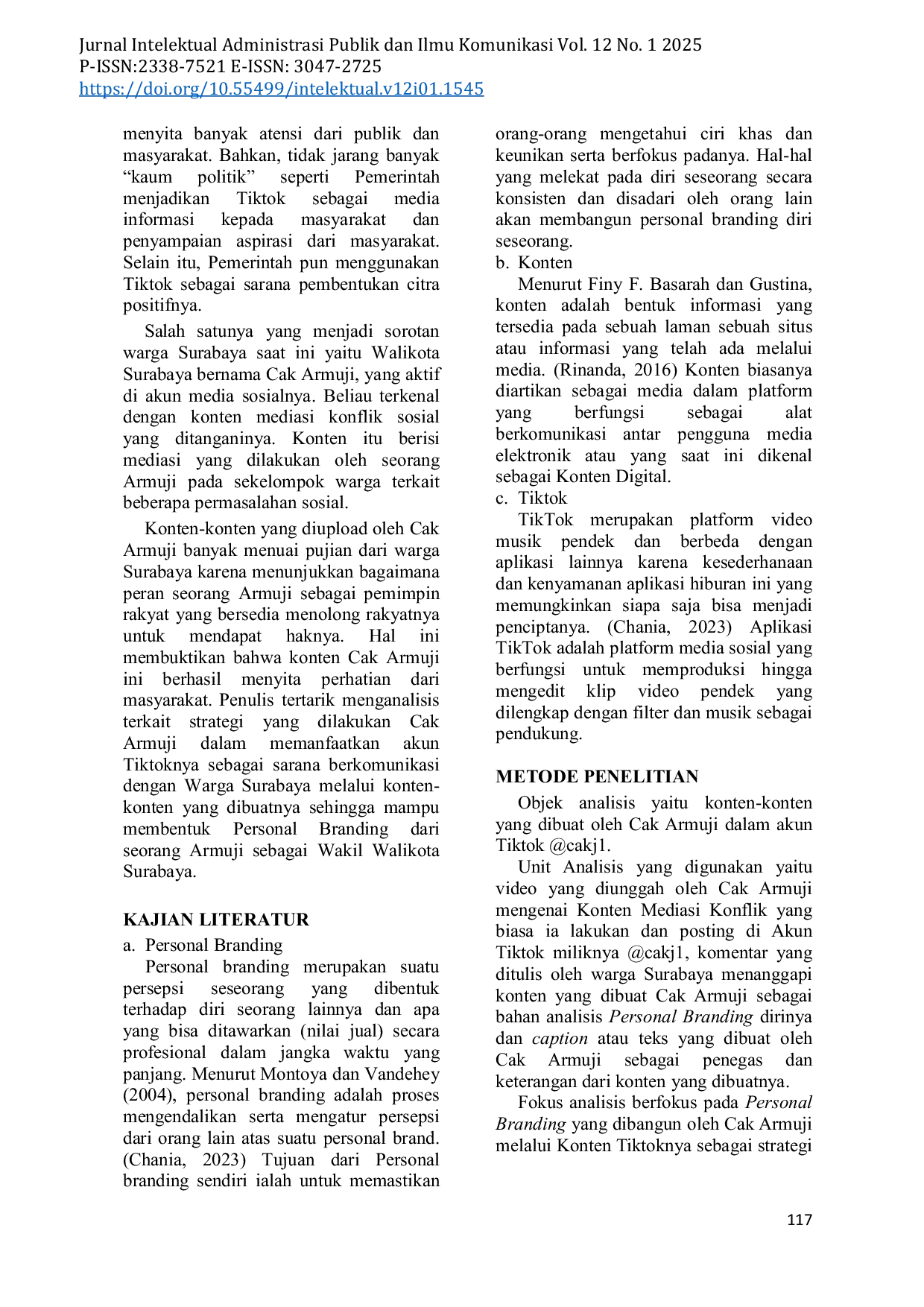 JURIS STRATEGI PERSONAL BRANDING WALIKOTA SURABAYA CAK ARMUJI PADA AKUN TIKTOK cakj1