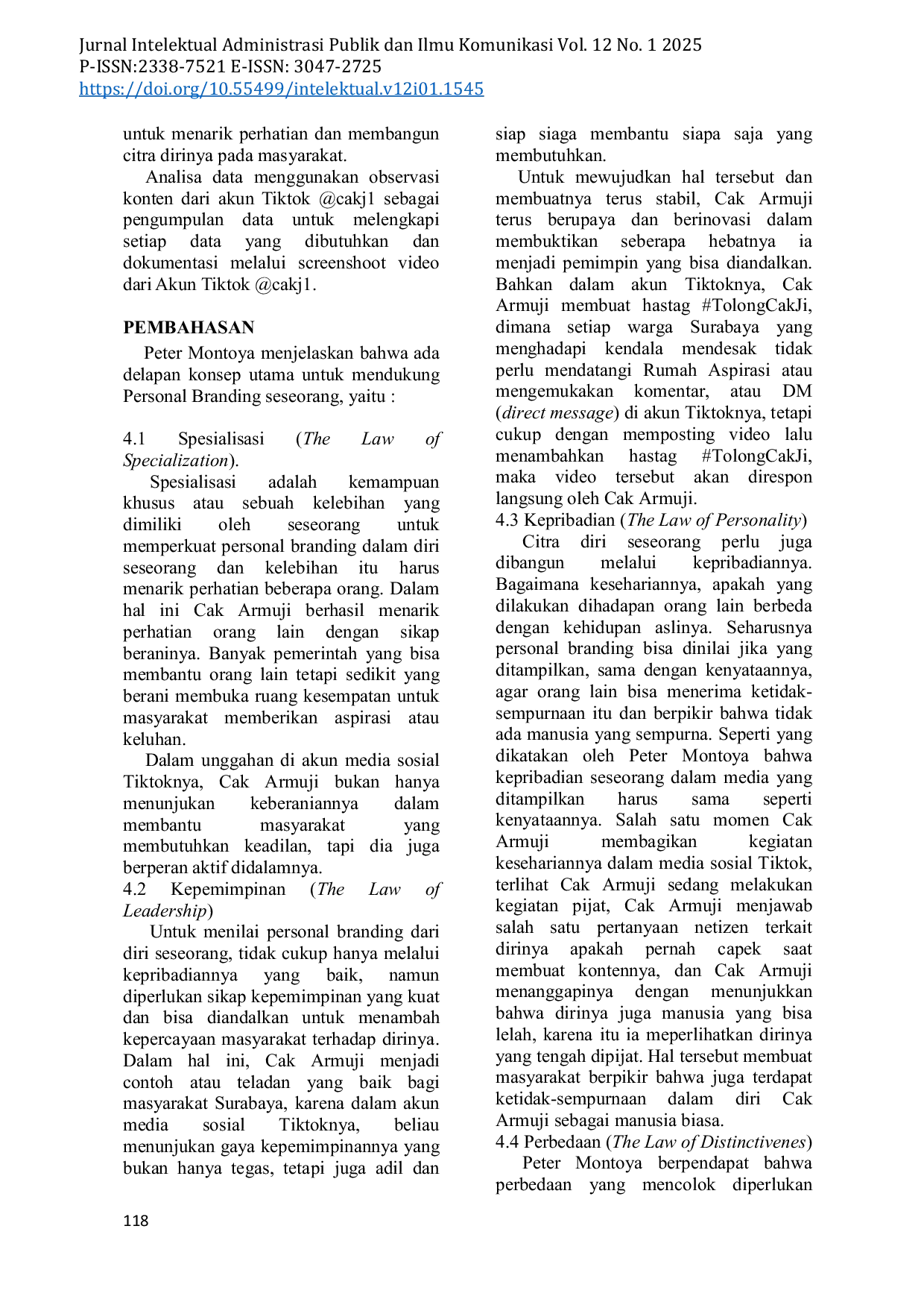 JURIS STRATEGI PERSONAL BRANDING WALIKOTA SURABAYA CAK ARMUJI PADA AKUN TIKTOK cakj1