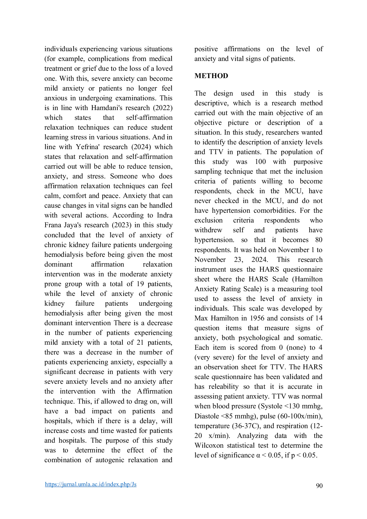 JURIS The Effect of Autogenic Relaxation and Positive Affirmations on Anxiety Levels and Vital Signs of Patients