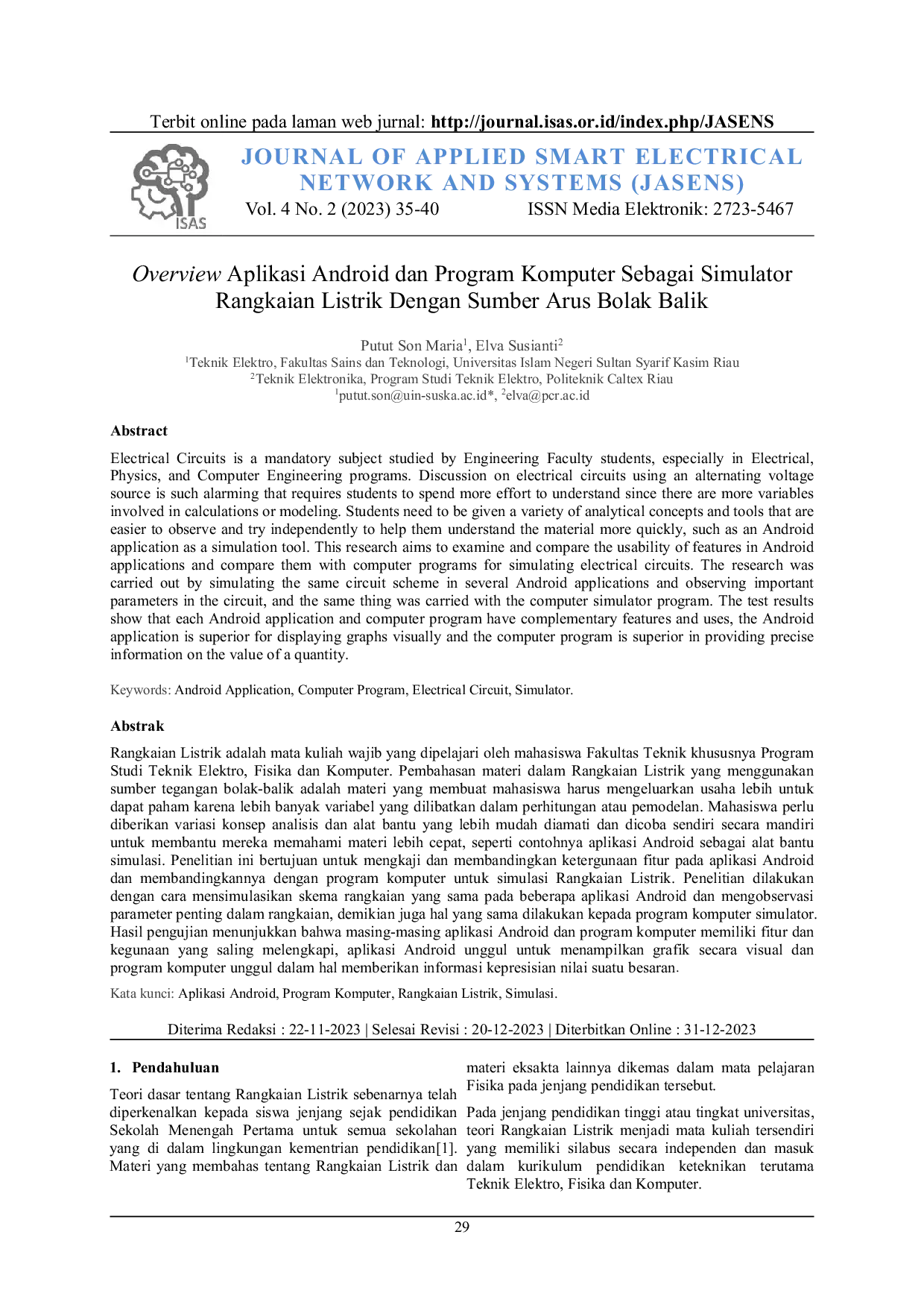 JURIS Overview Aplikasi Android dan Program Komputer Sebagai Simulator Rangkaian Listrik Dengan Sumber Arus Bolak Balik
