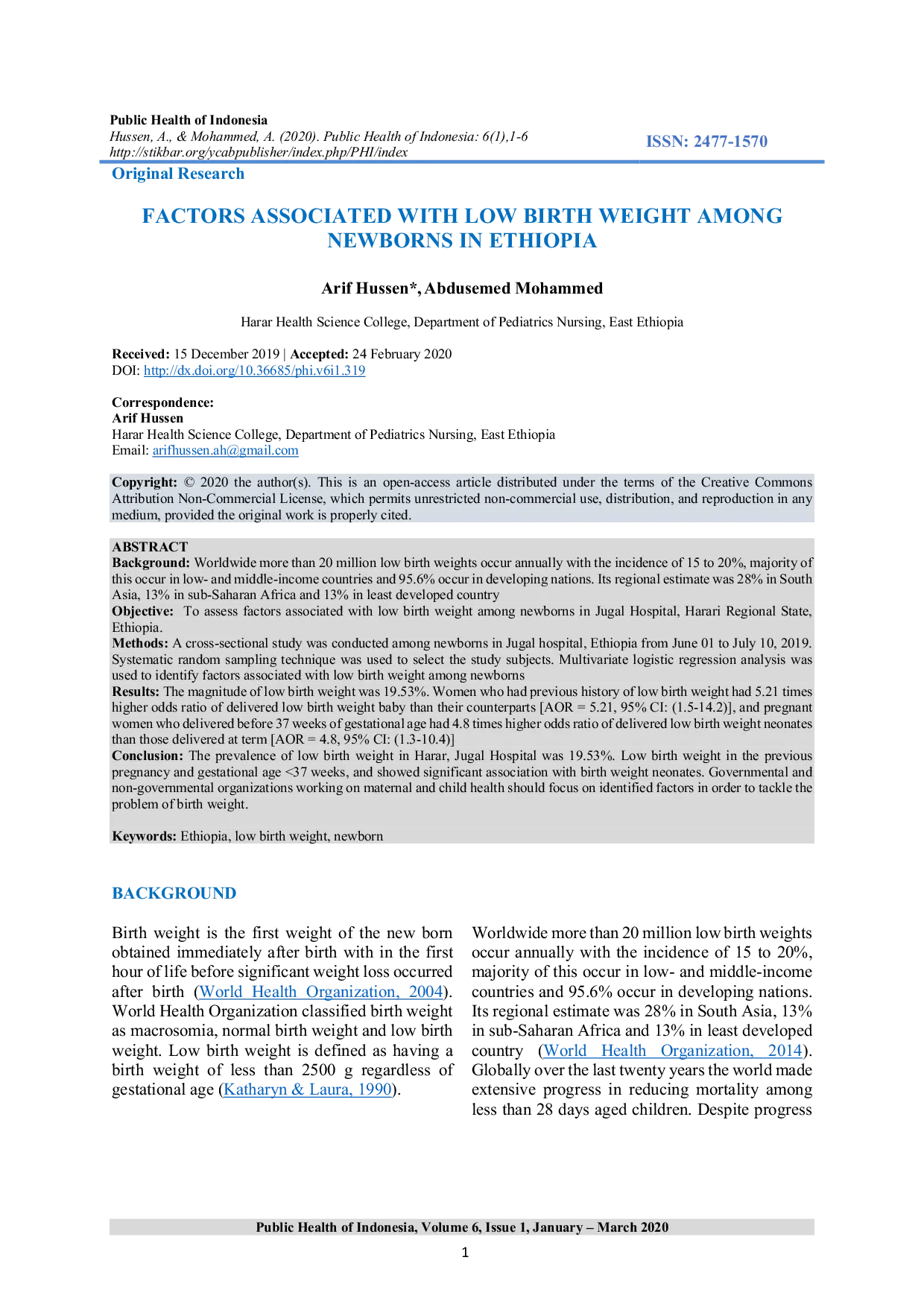JURIS Factors Associated With Low Birth Weight Among Newborns In Ethiopia
