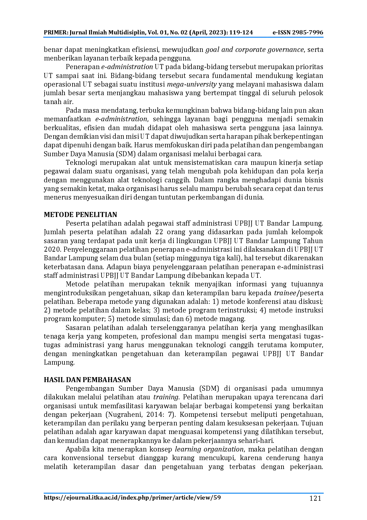 juris Pelatihan Penerapan E Administration Di Upbjj Ut Bandar Lampung