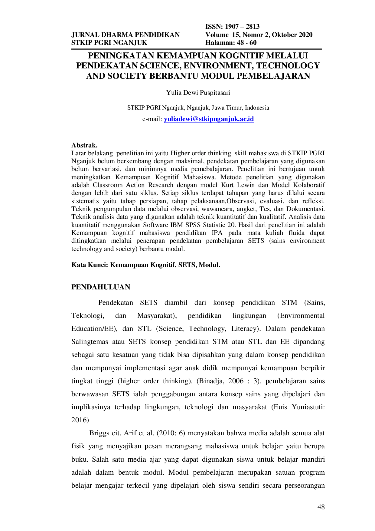 JURIS Peningkatan Kemampuan Kognitif Melalui Pendekatan Science Environment Technology And Society Berbantu Modul Pembelajaran