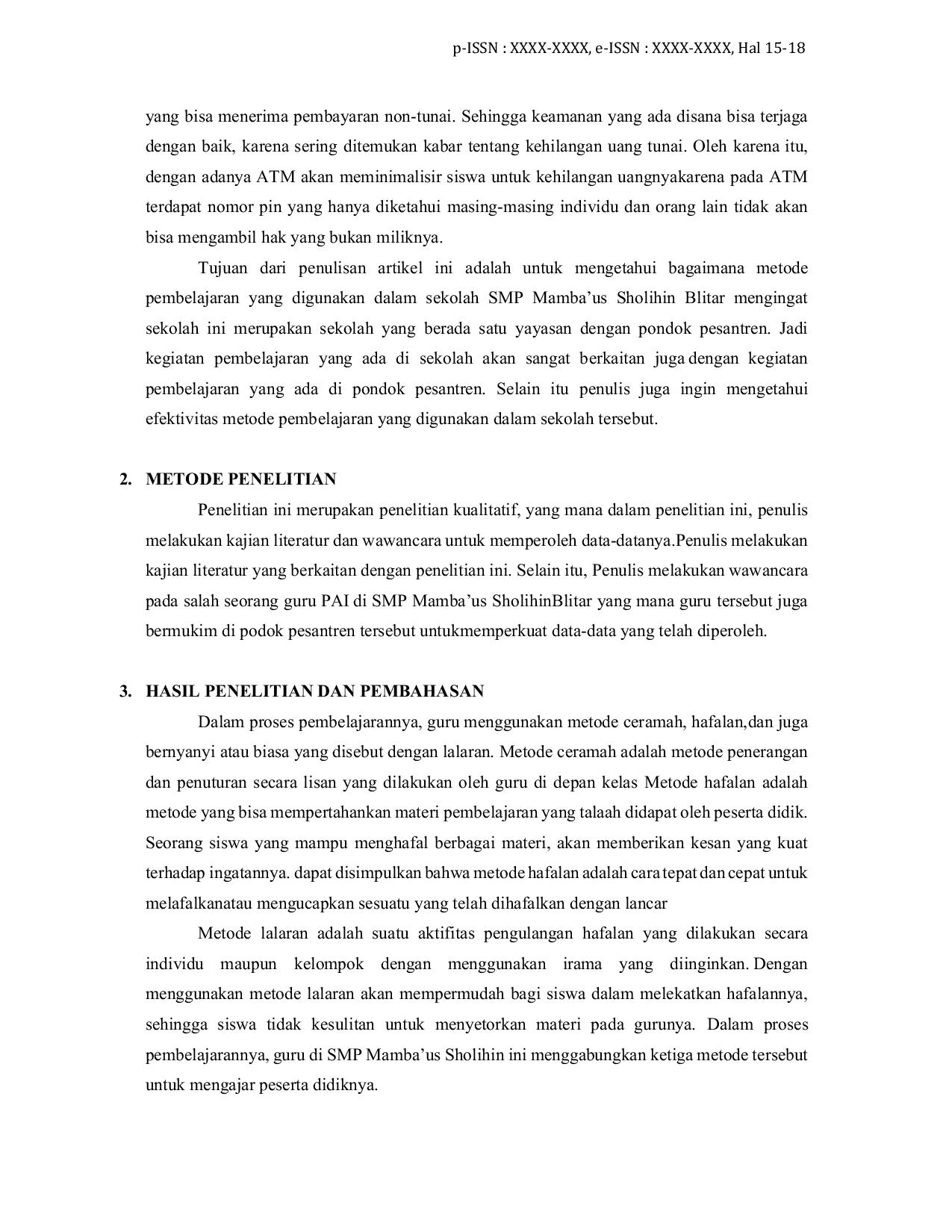 JURIS Metode Pembelajaran di SMP Mamba us Sholihin Berbasis Pondok Pesantren