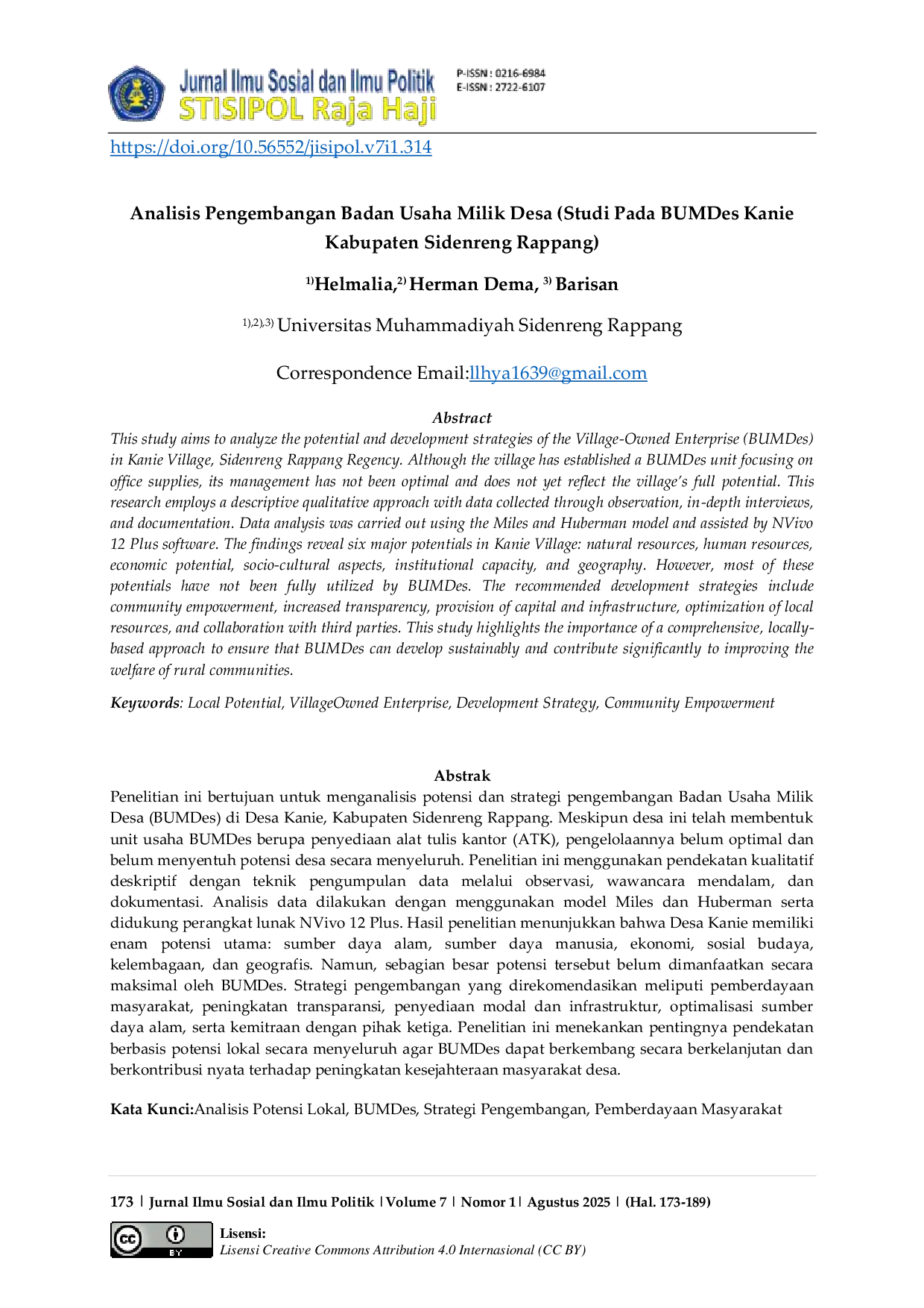 JURIS Analisis Pengembangan Badan Usaha Milik Desa Studi Pada BUMDes Kanie Kabupaten Sidenreng Rappang
