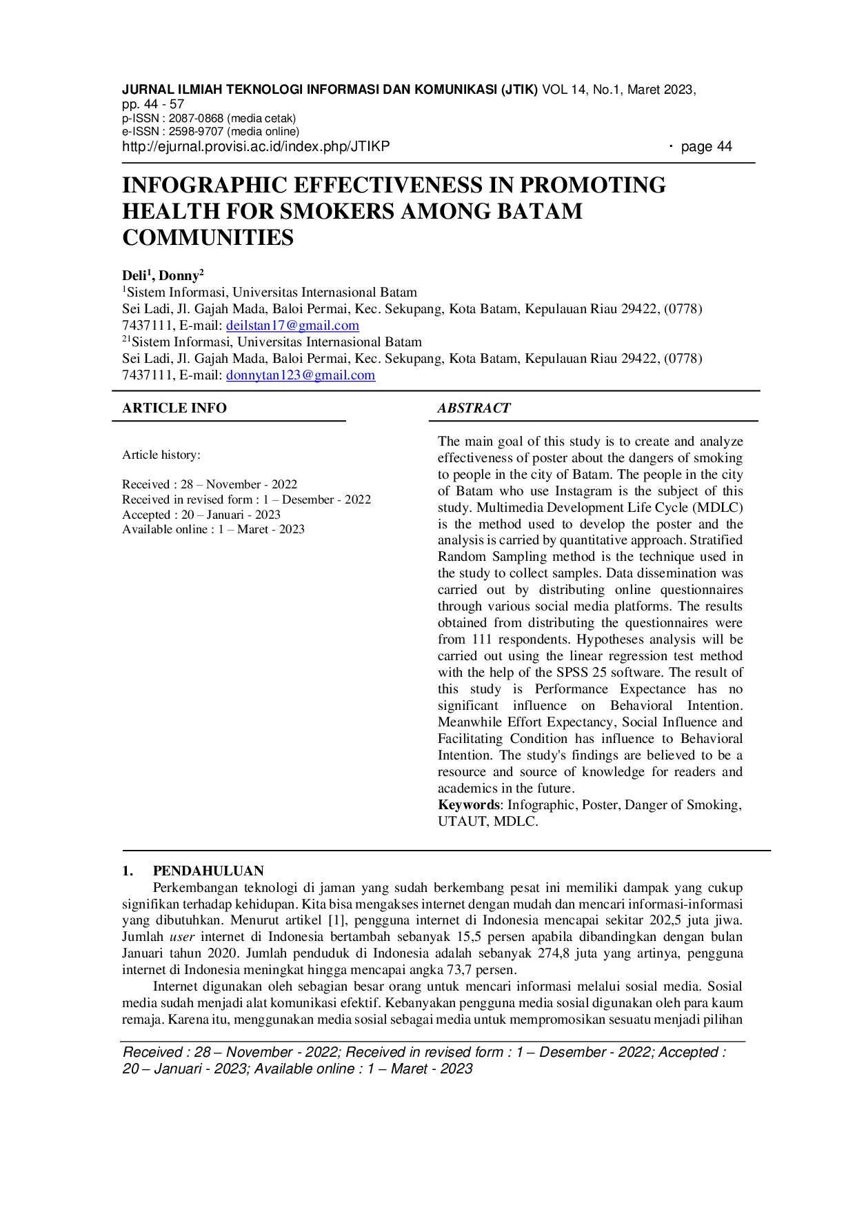 JURIS Efektivitas Infografik dalam Promosi Kesehatan untuk Perokok di Kalangan Masyarakat Batam