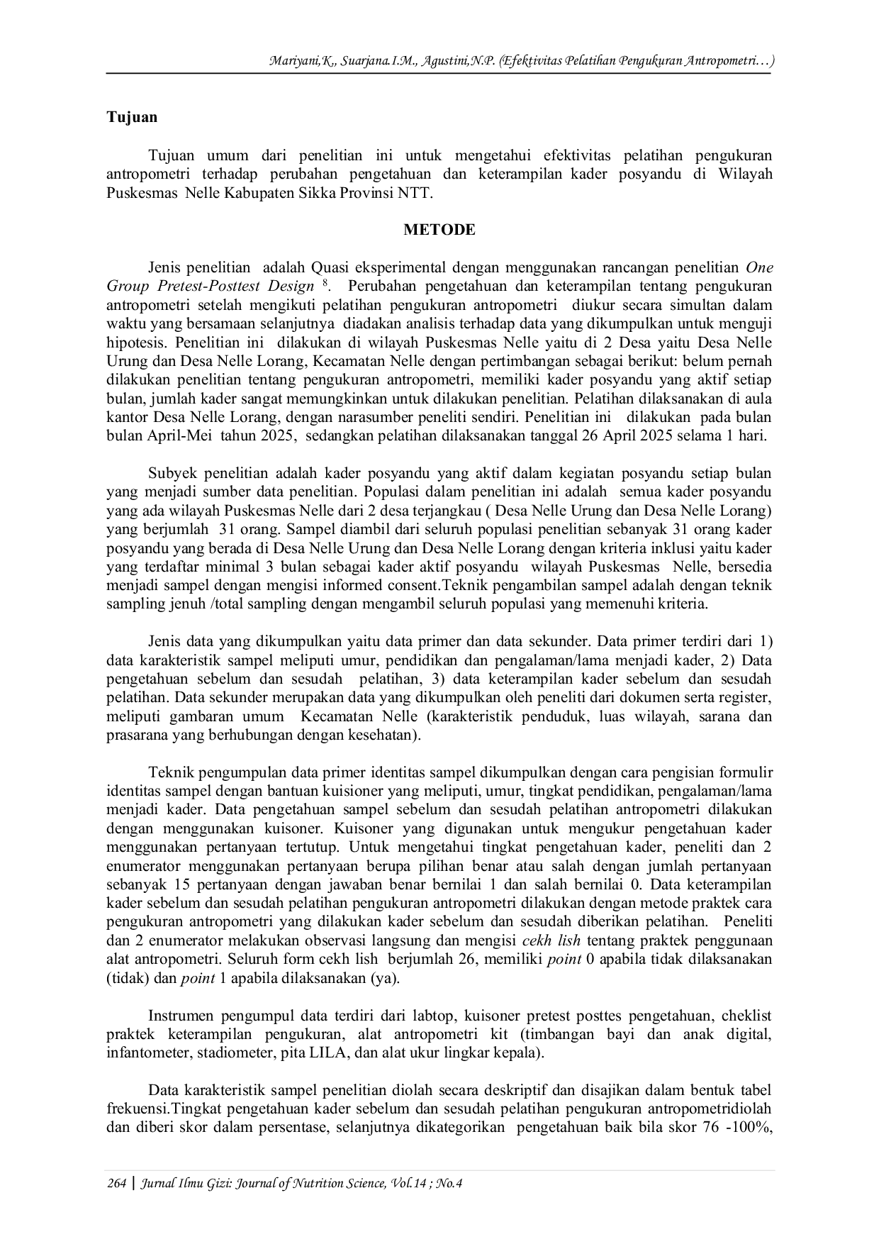JURIS Efektivitas Pelatihan Pengukuran Antropometri Terhadap Perubahan Pengetahuan Pengetahuan dan Keterampilan Kader Posyandu Wilayah Puskesmas Nelle