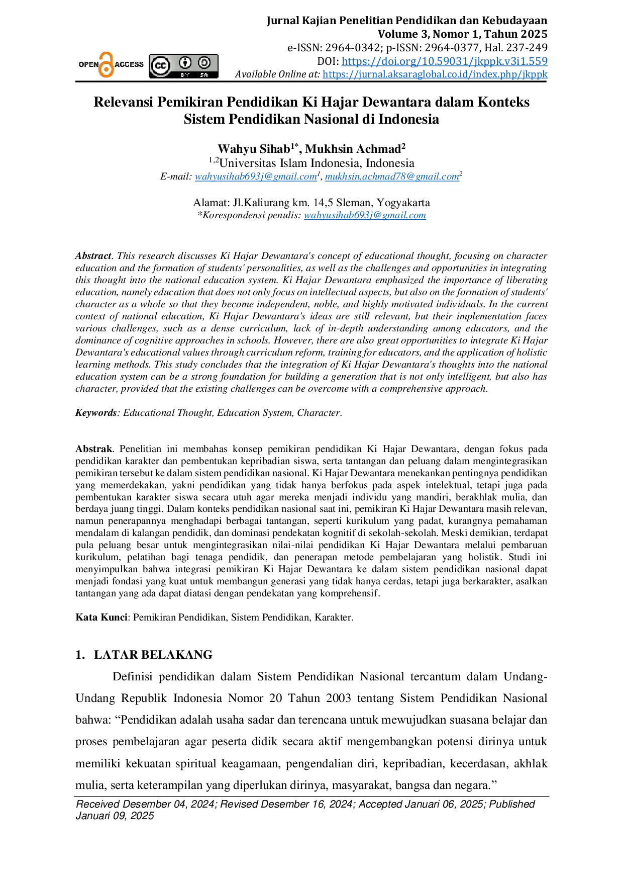 JURIS Relevansi Pemikiran Pendidikan Ki Hajar Dewantara dalam Konteks Sistem Pendidikan Nasional di Indonesia