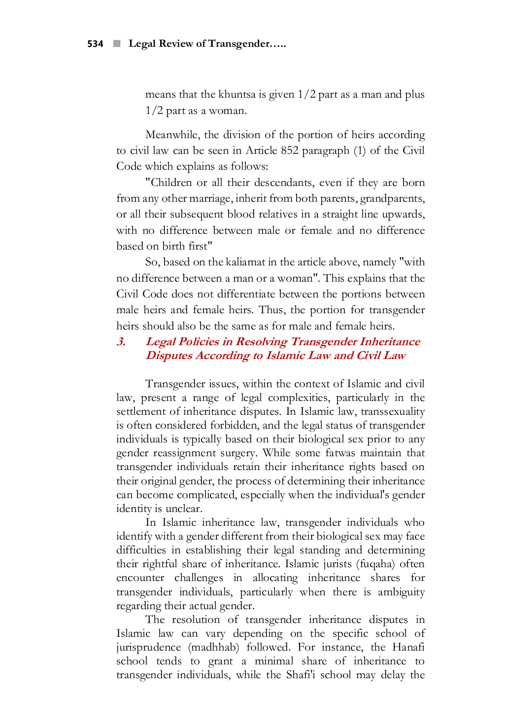 JURIS A Juridical Review of Transgender Heirs from the Perspective of Islamic Law and Civil Law