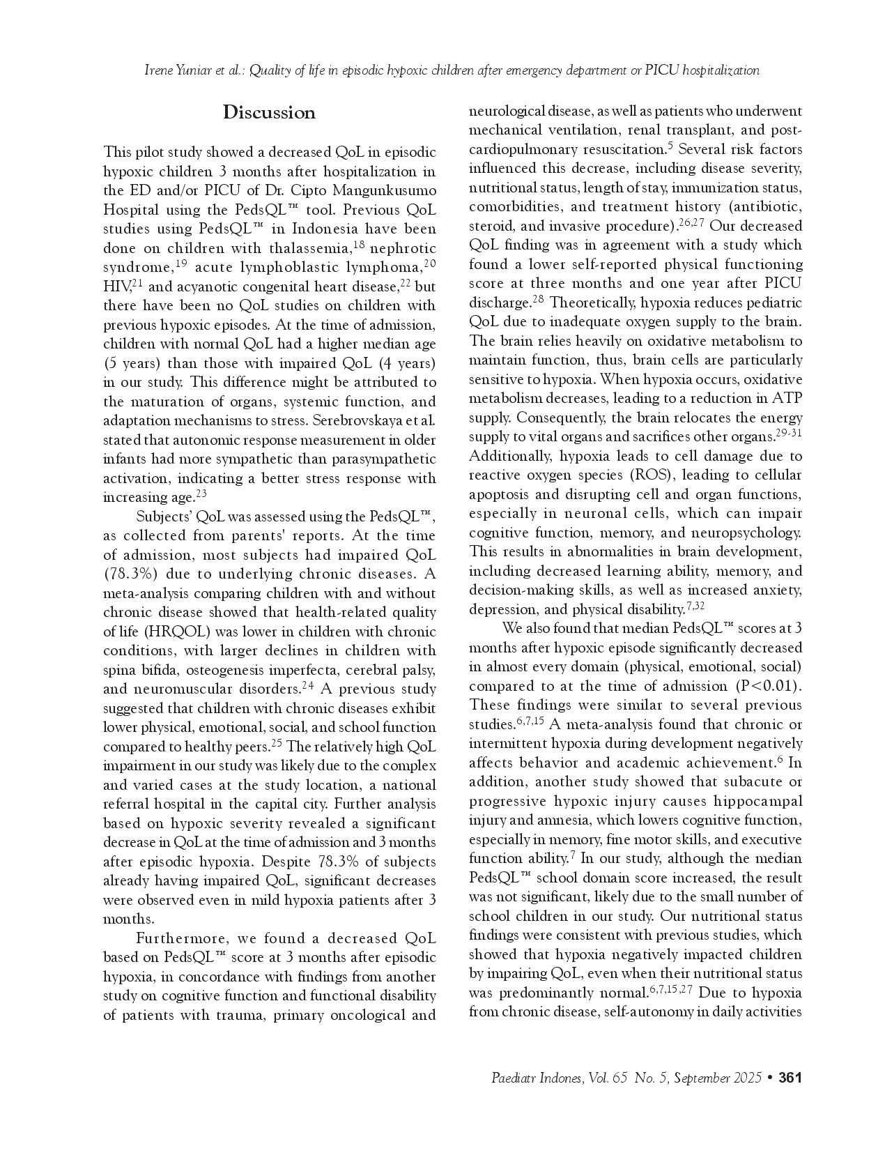 juris Quality of life in episodic hypoxic children after emergency department or PICU hospitalization