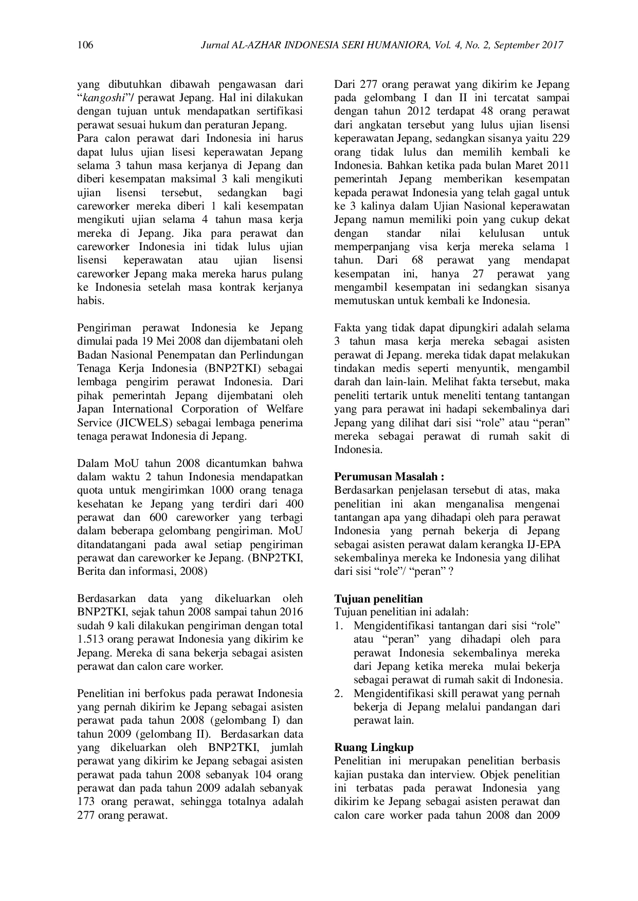 JURIS Tantangan Role Ay Peran yang Dihadapi oleh Mantan Perawat IJ EPA Setelah Kembali ke Indonesia