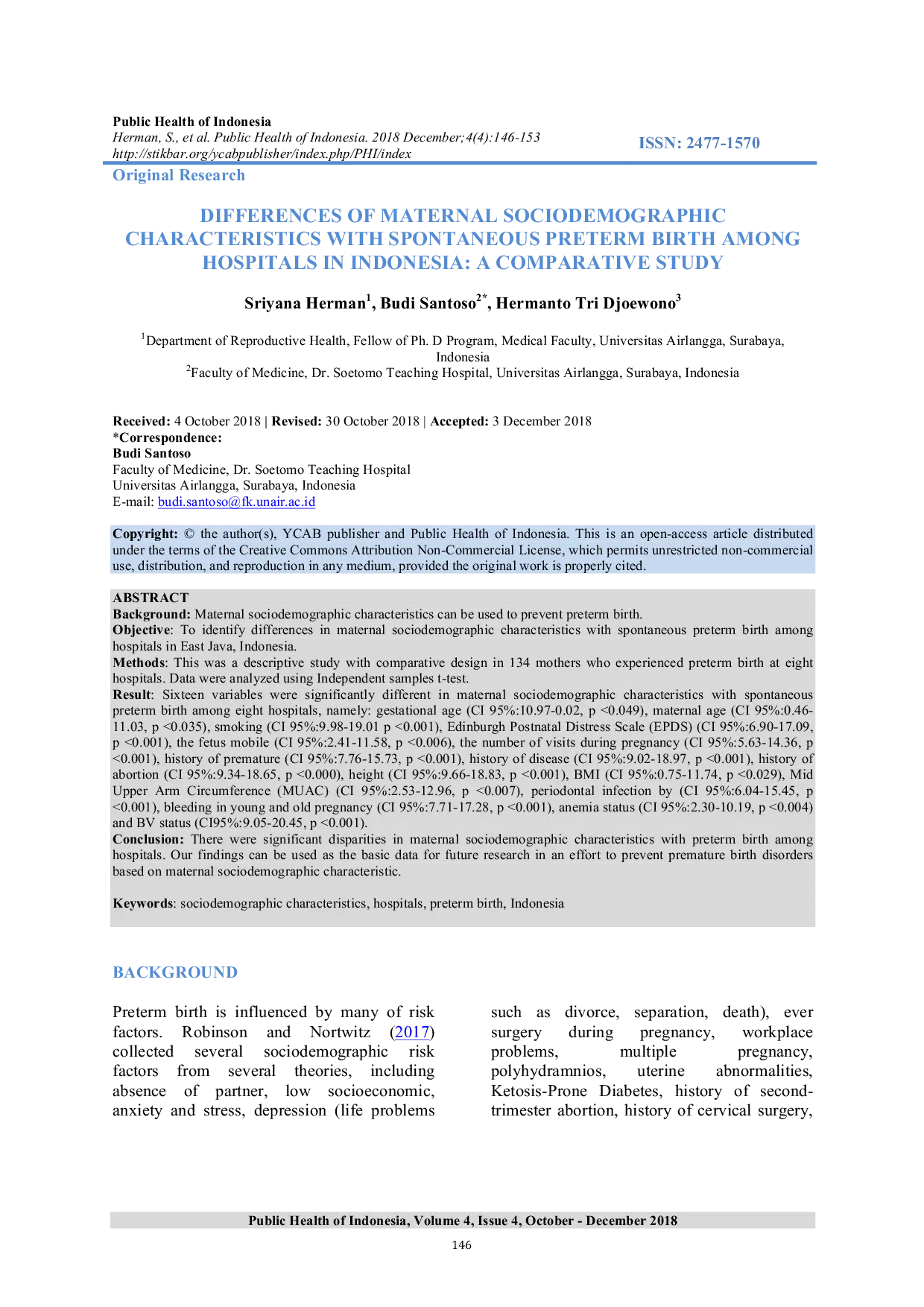 JURIS Differences Of Maternal Sociodemographic Characteristics With Spontaneous Preterm Birth Among Hospitals In Indonesia A Comparative Study