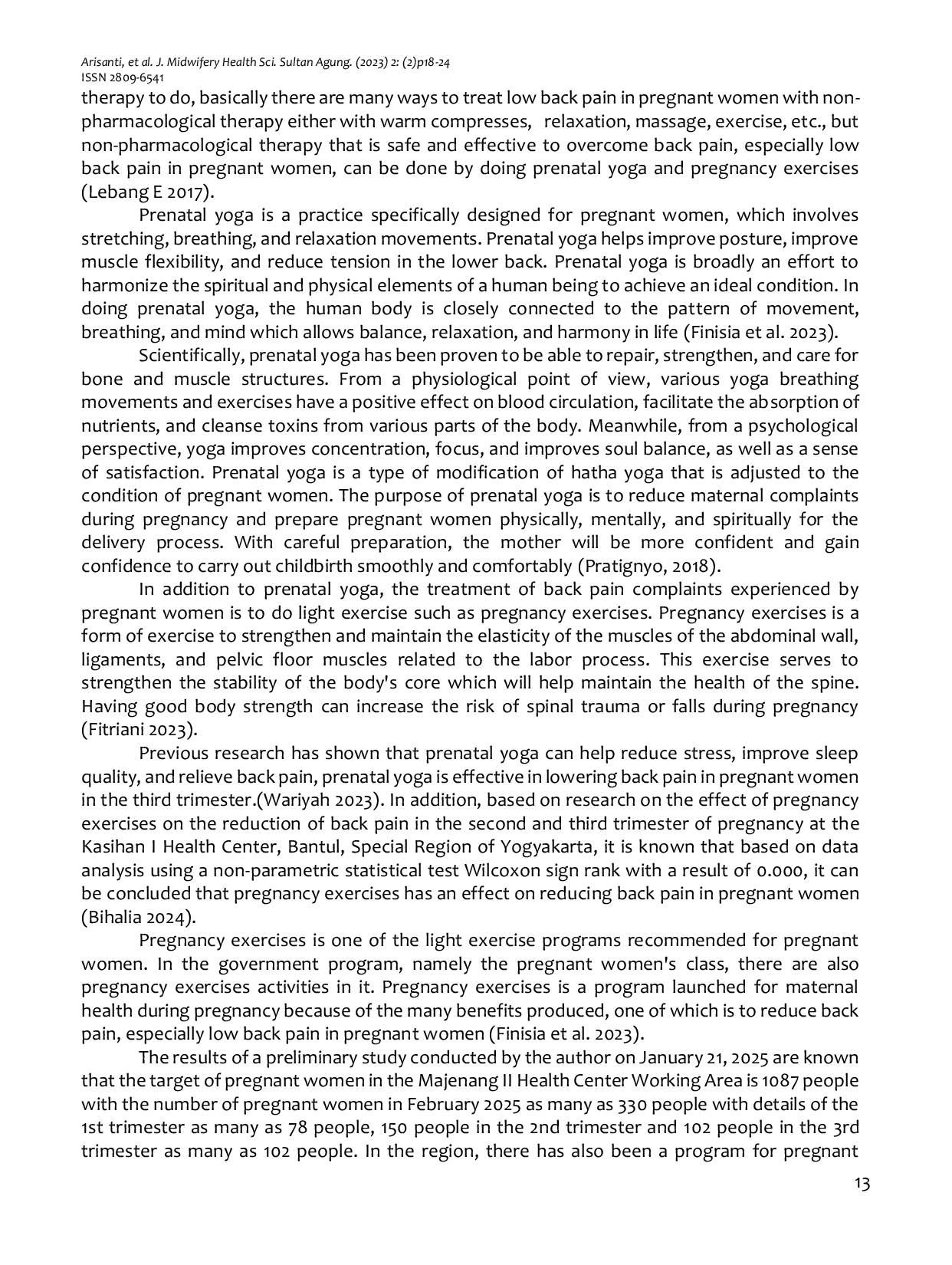 JURIS Perbandingan Efektifitas Antara Senam Hamil Dan Yoga Prenatal Terhadap Penurunan Nyeri Punggung Pada Ibu Hamil Di Puskesmas Majenang Ii Kabupaten Cilacap
