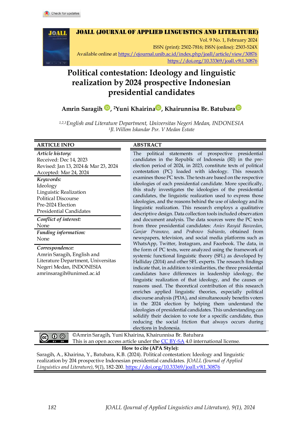 JURIS Political contestation Ideology and linguistic realization by 2024 prospective Indonesian presidential candidates