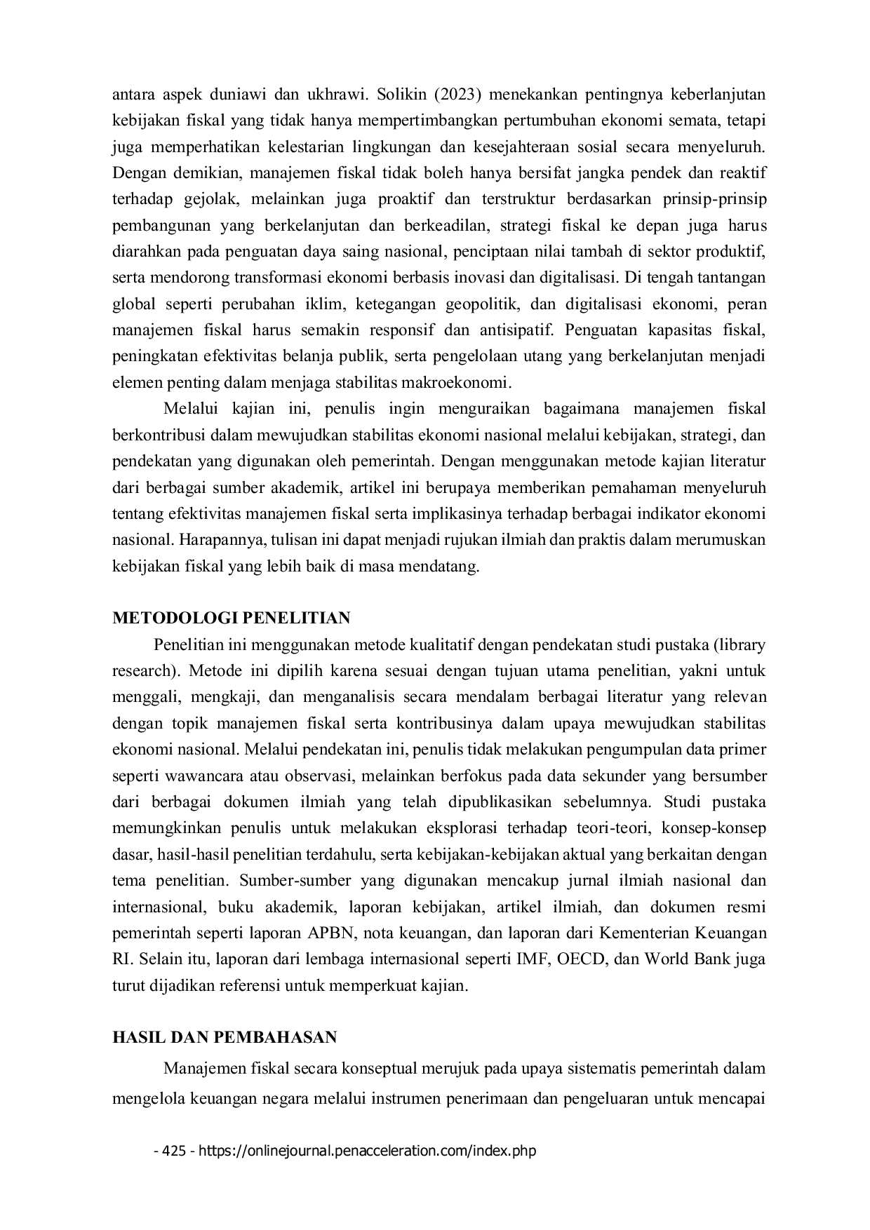 JURIS Manajemen Fiskal dan Kajiannya dalam Upaya Mewujudkan Stabilitas Ekonomi Tinjauan atas Kebijakan Strategi dan Dampaknya terhadap Perekonomian Nasional