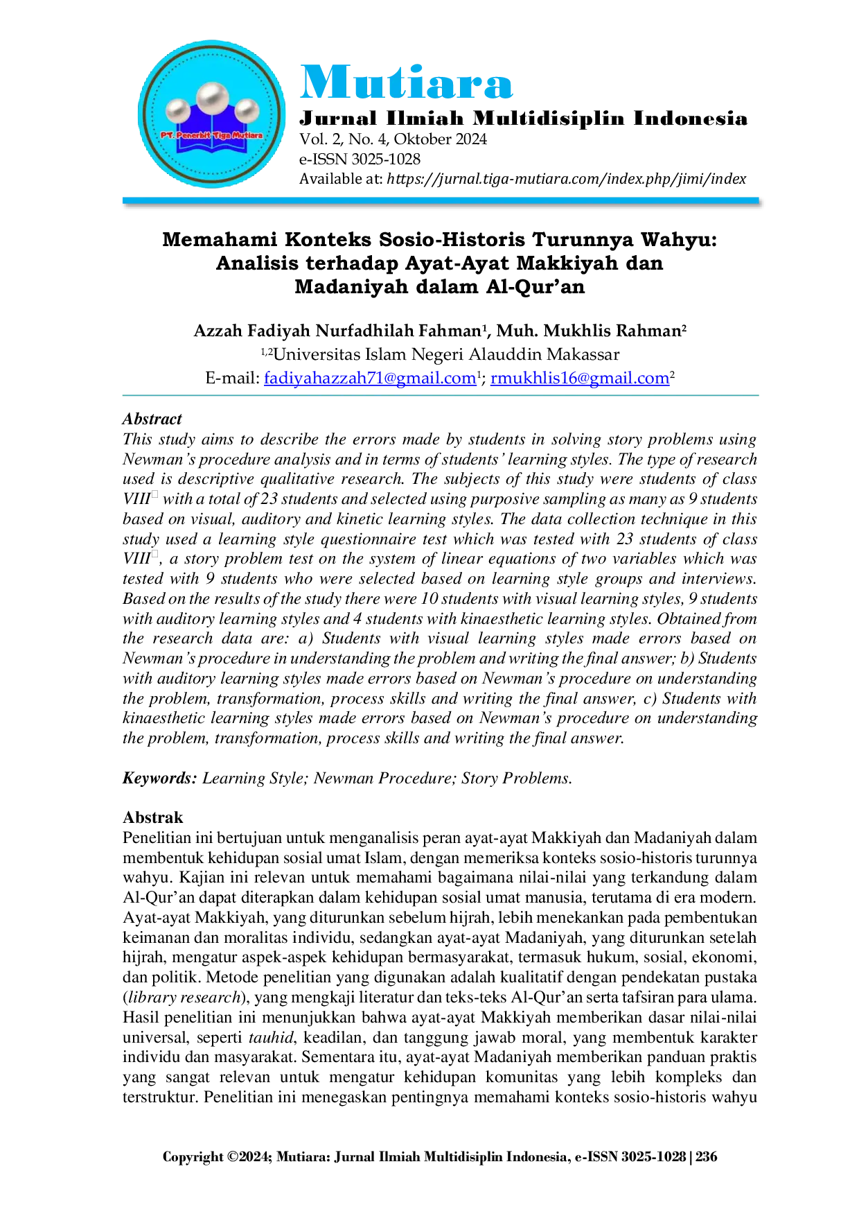 JURIS Memahami Konteks Sosio Historis Turunnya Wahyu Analisis terhadap Ayat Ayat Makkiyah dan Madaniyah dalam Al Qur an